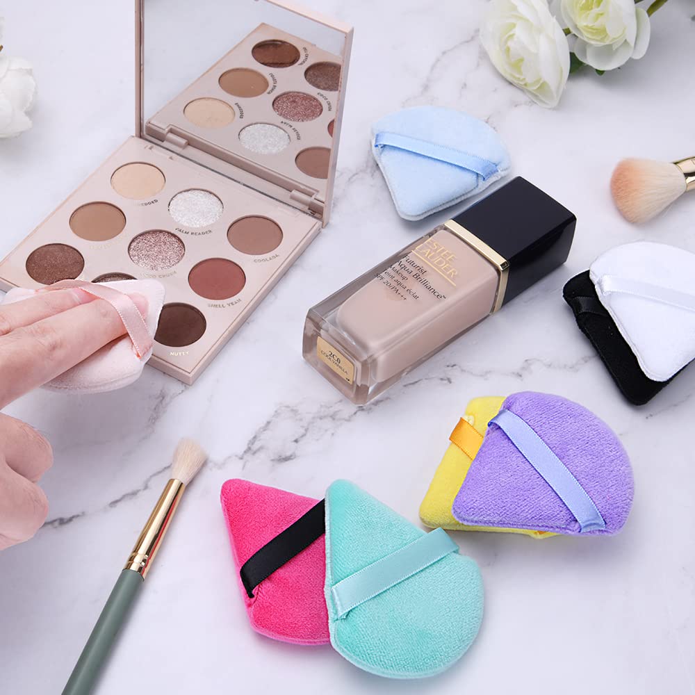 Ainiv 9PCS Premium Cotton Powder Puffs - 2.76 Inch Soft Triangle Wedge Makeup Sponge for Loose Powder, Mineral Powder & Body Powder | Velour Cosmetic Foundation Blender | Perfect for Professional Makeup & Travel Touch-Ups