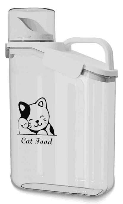 Airtight Cat Food Storage Container 3 Qt (2.8L) - BPA Free Clear Plastic Pet Food Bin with Measuring Cup for Dry Food & Treats | Holds 3.8 lbs | Travel-Friendly Design for Home, Kitchen & Outdoor Use