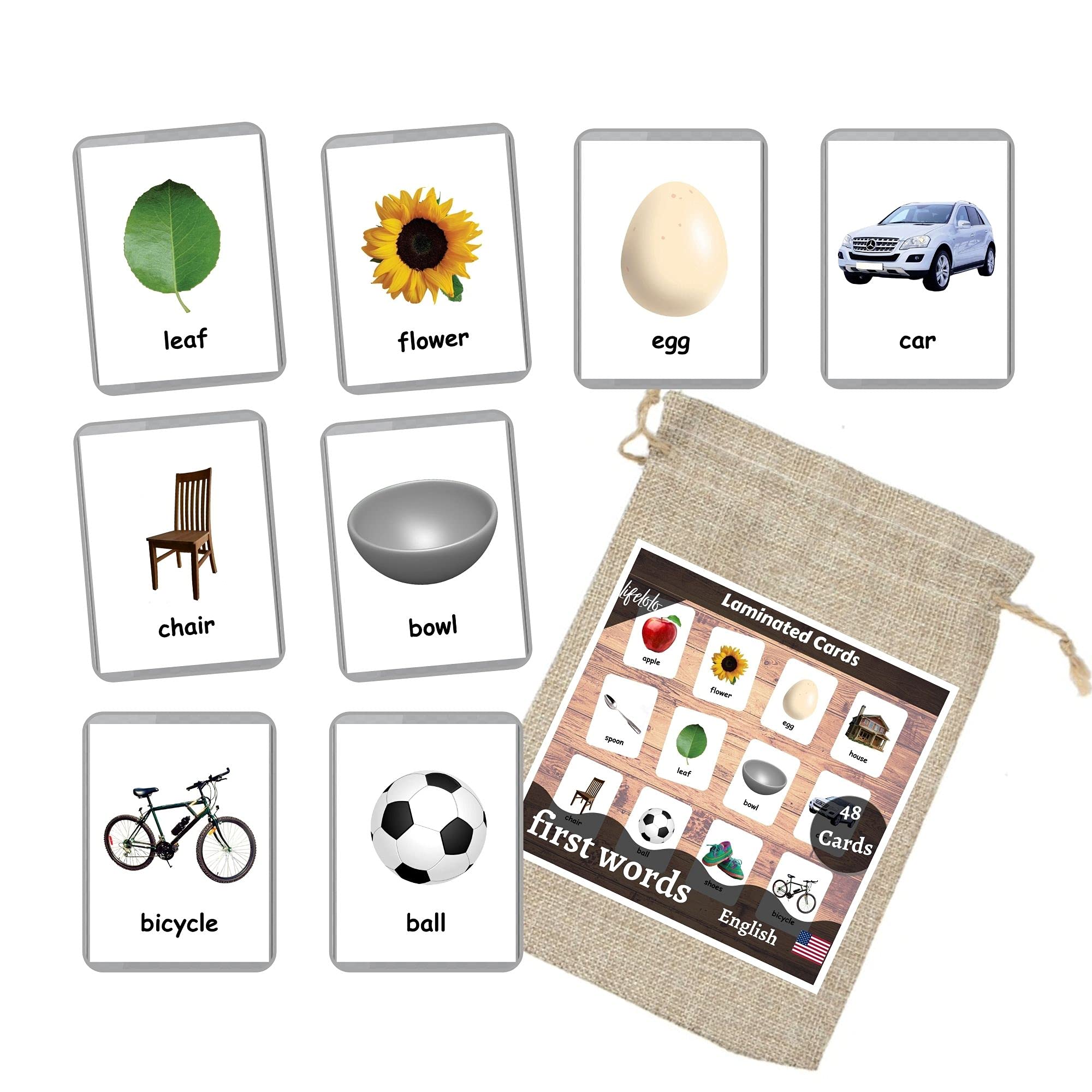 First Words Flash Cards for Babies - 48 Early Learning Flash Cards | English Bilingual Educational Toys | Homeschool & Preschool Learning Tool | Perfect for Toddler Language Development & Memory Games