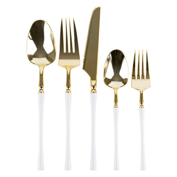 Premium Infinity Collection Gold & White Flatware Set - 20-Piece Elegant Dinnerware for Formal Dining, Parties & Special Occasions