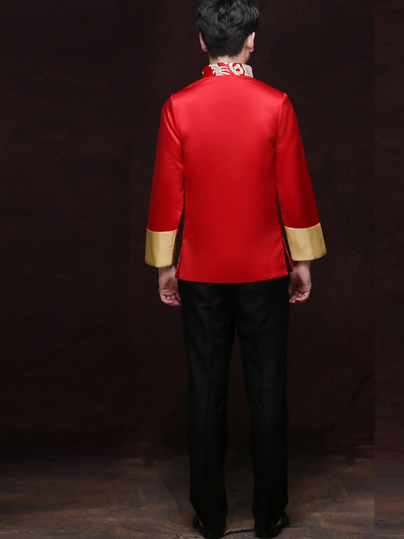 Traditional Chinese Men's Wedding Jacket with Golden Dragon Embroidery - Elegant Groom Attire for Asian Weddings & Cultural Events - Perfect for Ceremonies, Photos, and Special Occasions