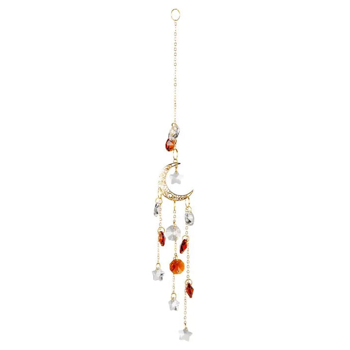 Moon With Amber Crystal Suncatcher - Handmade Sun Catcher Window Decor for Home, Office & Garden - Perfect for Meditation, Yoga Spaces & Boho Room Decor
