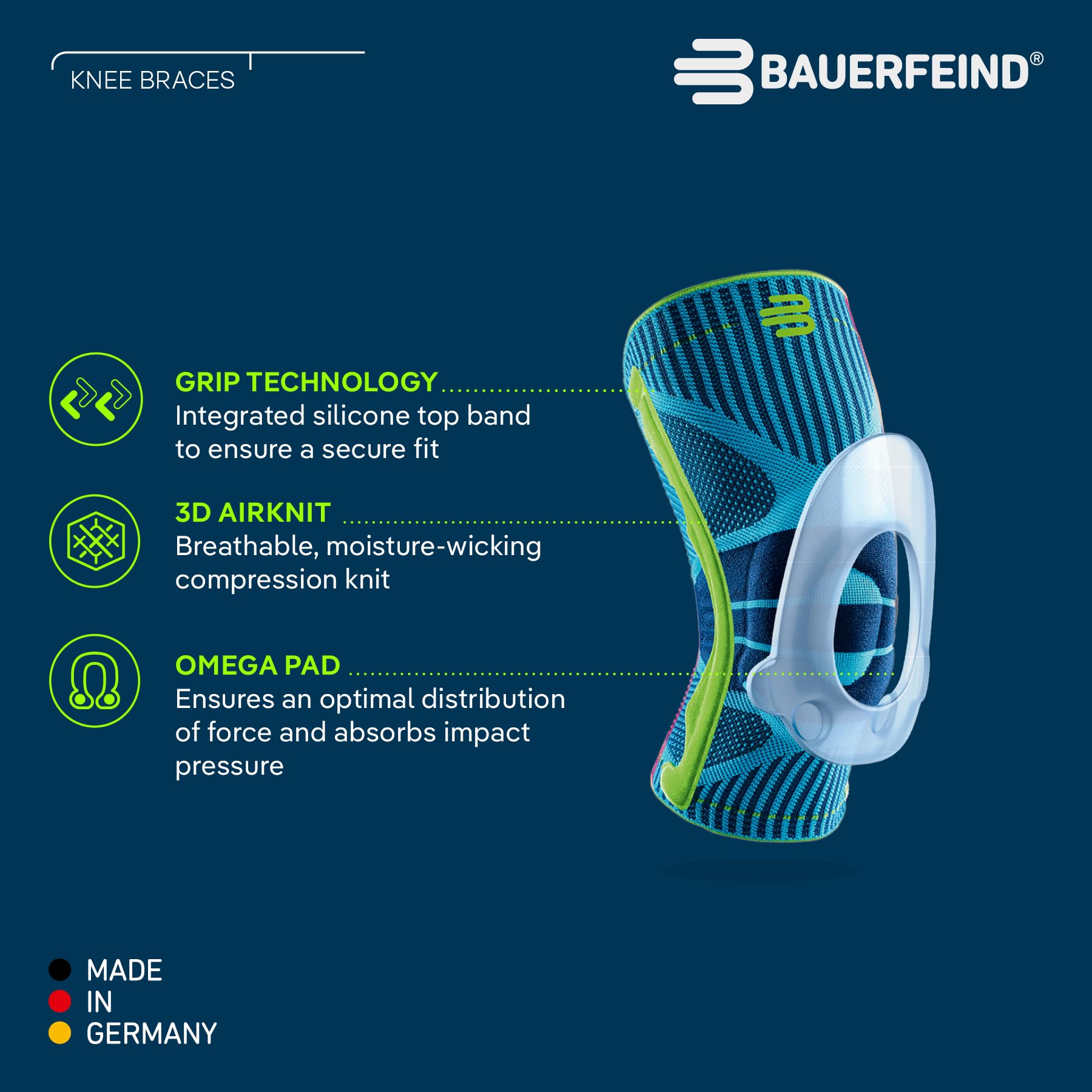 Bauerfeind Sports Knee Brace - Breathable Compression Support for Running, Basketball & Workouts - Medical Grade Knee Stabilizer - Lightweight, Moisture-Wicking Fabric (Black, Small) - Ideal for Active Recovery & Joint Pain Relief
