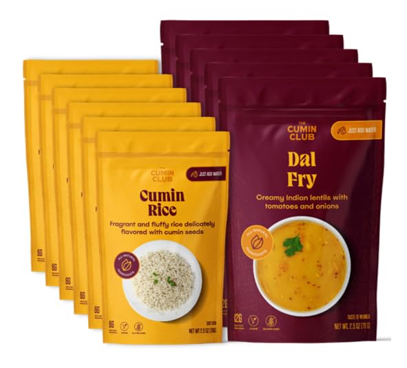 The Cumin Club Dal Fry Instant Curry & Rice Sides Bundle - Ready to Eat Vegetarian Meals (5 Dal Fry + 6 Rice Packs) | Quick Indian Lunch, Dinner, or Office Meal Solution