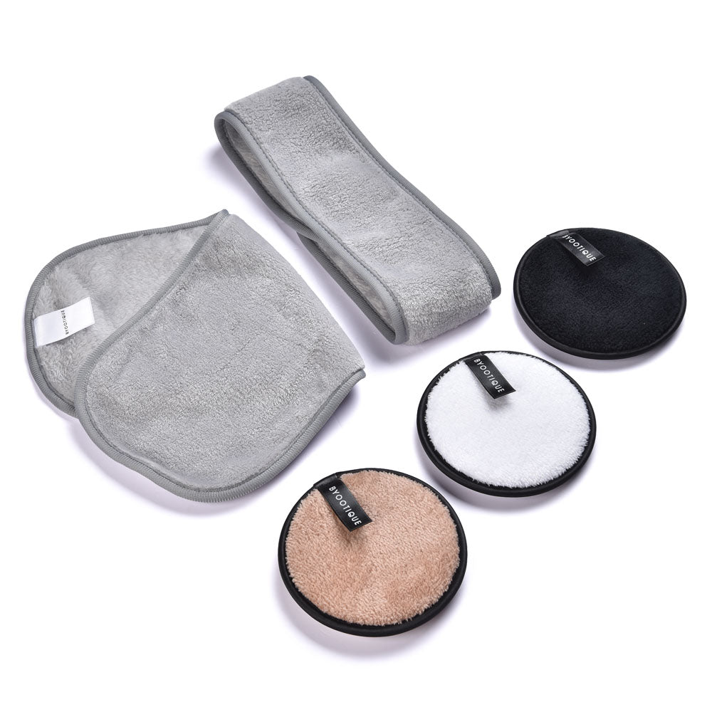 TheLAShop Reusable Makeup Remover Pads & Headband Towel Set - 3 Pack for Gentle Skin Care & Spa Day at Home