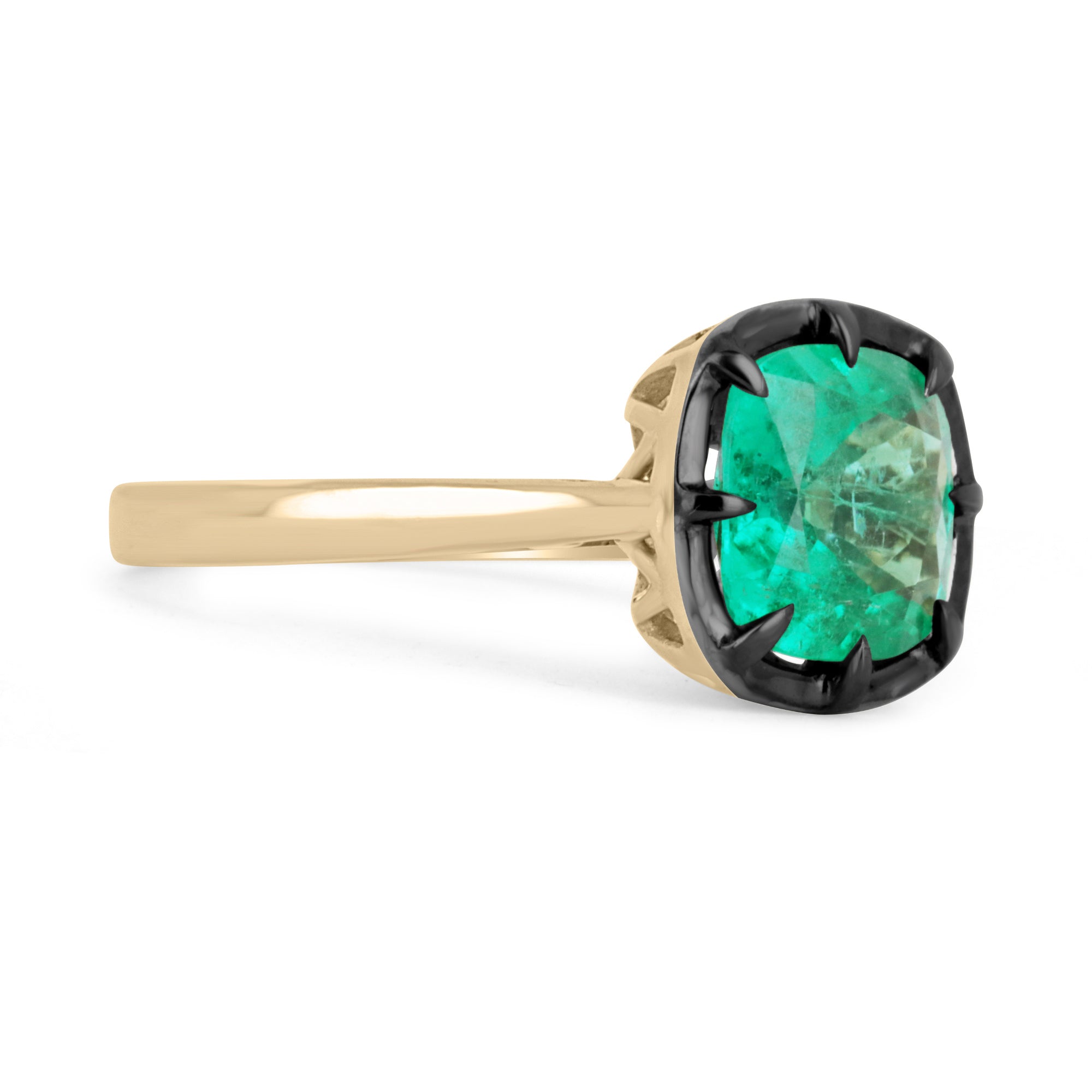 3.0 Carat Cushion Cut Colombian Emerald Solitaire Engagement Ring in 14K Gold - Georgian Style Vintage Wedding Ring for Brides & Proposals