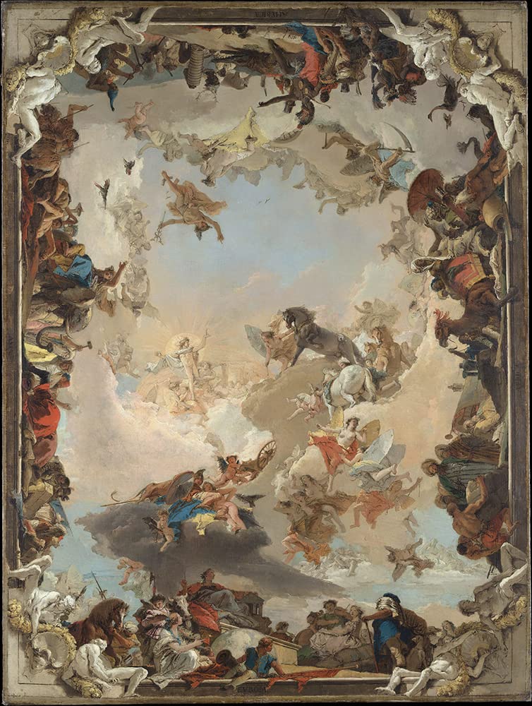 Giovanni Battista Tiepolo Allegory of the Planets and Continents (1752) - 15x18 Inch Black Modern Framed Art Print with Double Mat | Museum Quality Reproduction | Perfect for Living Room, Office or Gallery Wall Decor
