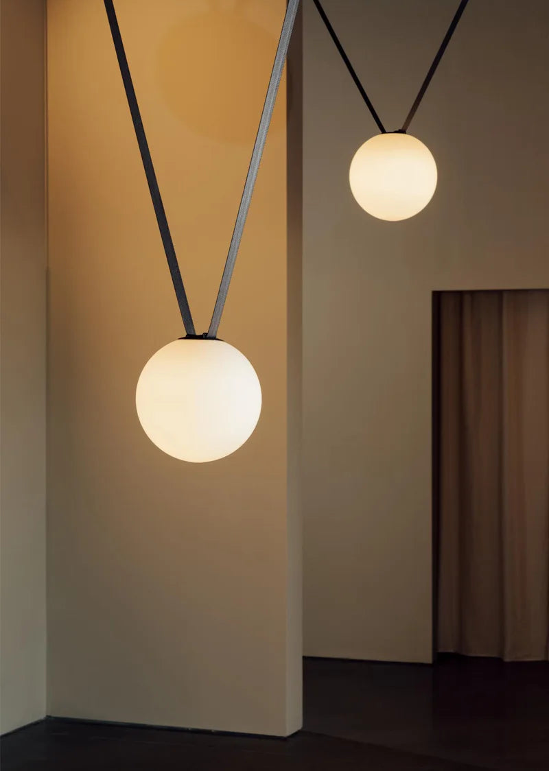 Modern Suspended Sphere Belted Pendant Light - Industrial Style Ceiling Fixture for Dining Room, Kitchen Island & Bedroom Decor