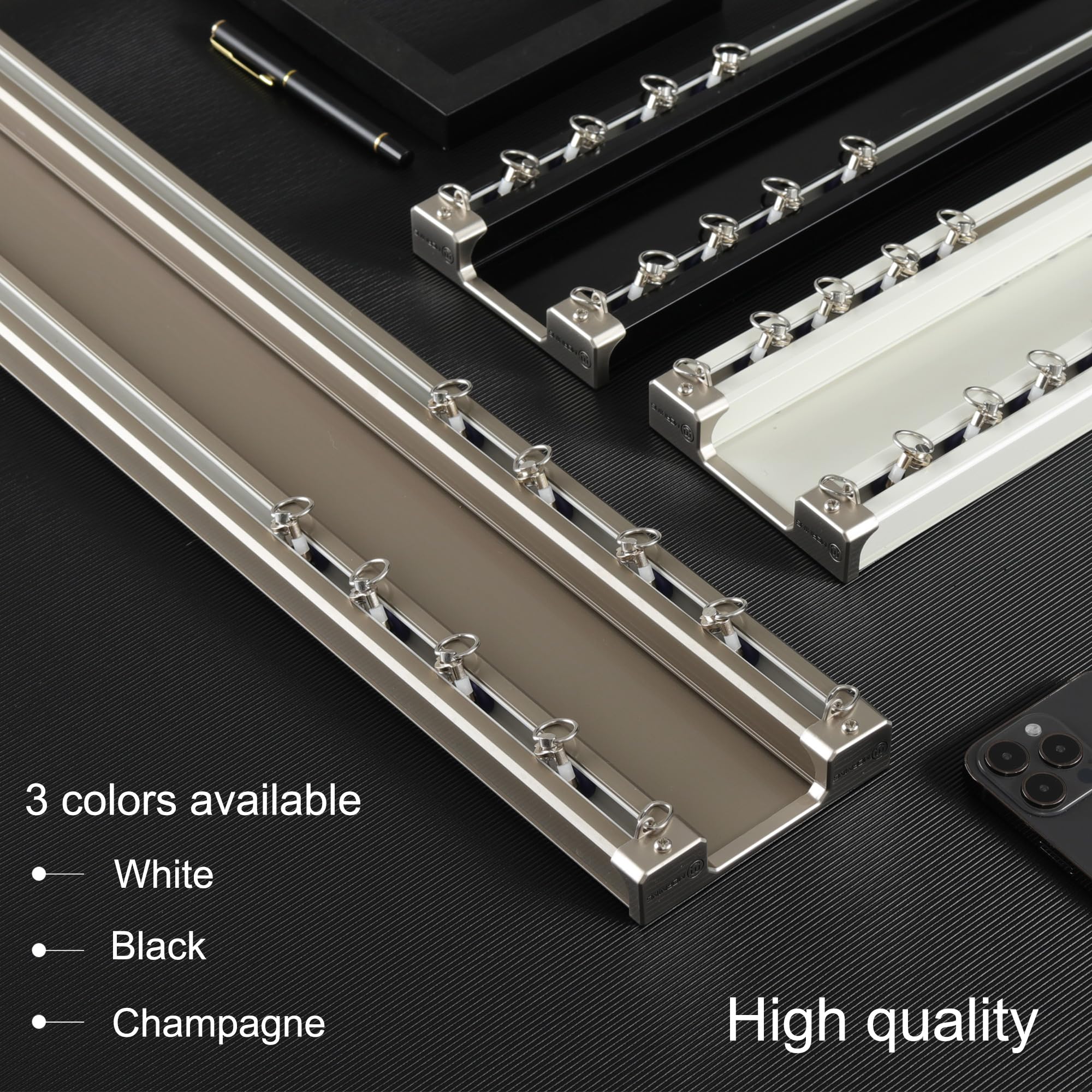 Double Row Ceiling Mounted Curtain Tracks - Heavy Duty Double Rail System for Drapes, Blackout Curtains & Room Dividers - Adjustable Ceiling Mount (Champagne, 4.5M/14.7ft) - Perfect for Living Rooms, Bedrooms & Office Partitions