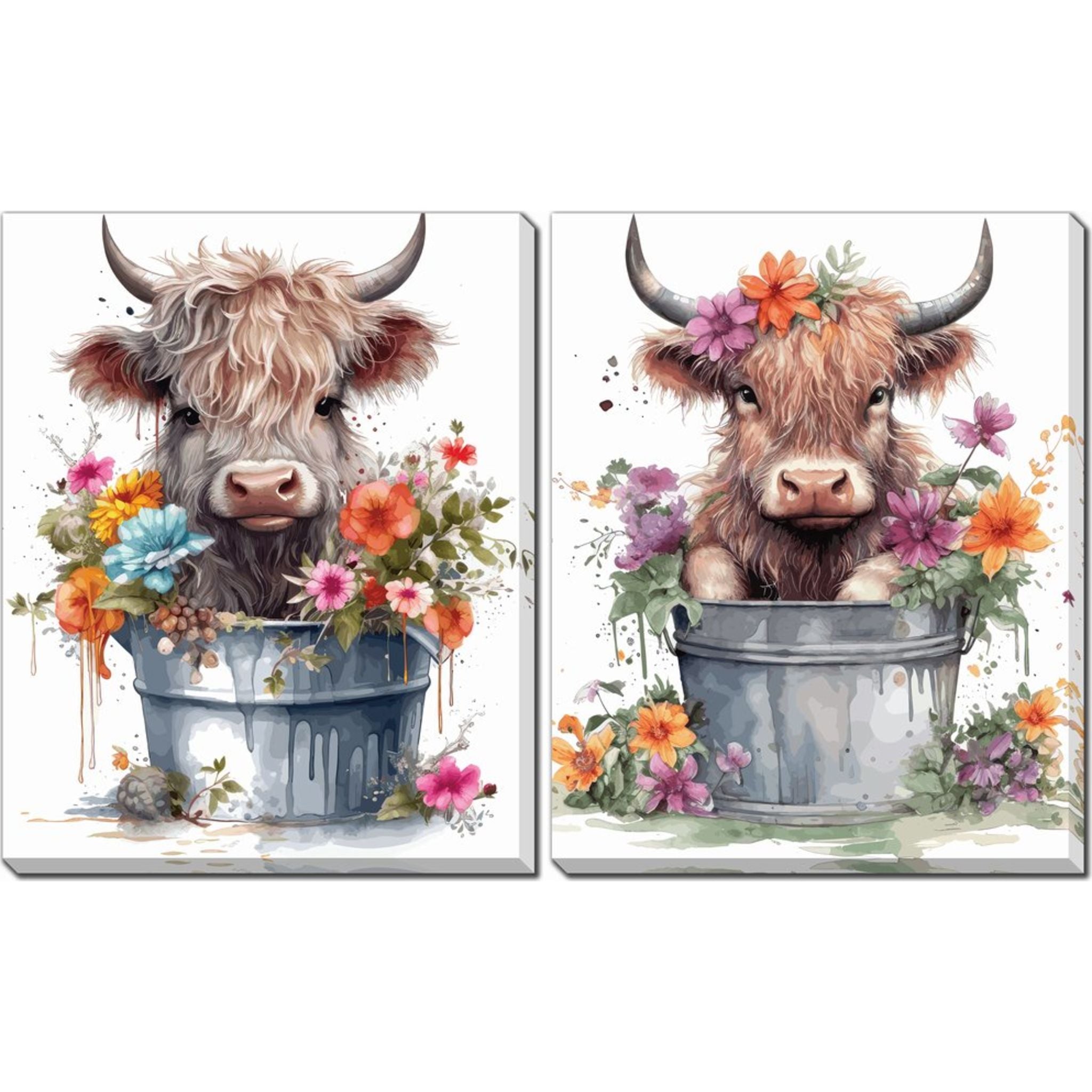Adorable Baby Highland Cow Wall Art Set of 2 - 16x20 Inch Nursery Decor - Perfect for Kids' Rooms, Baby Showers & Farmhouse Themed Spaces