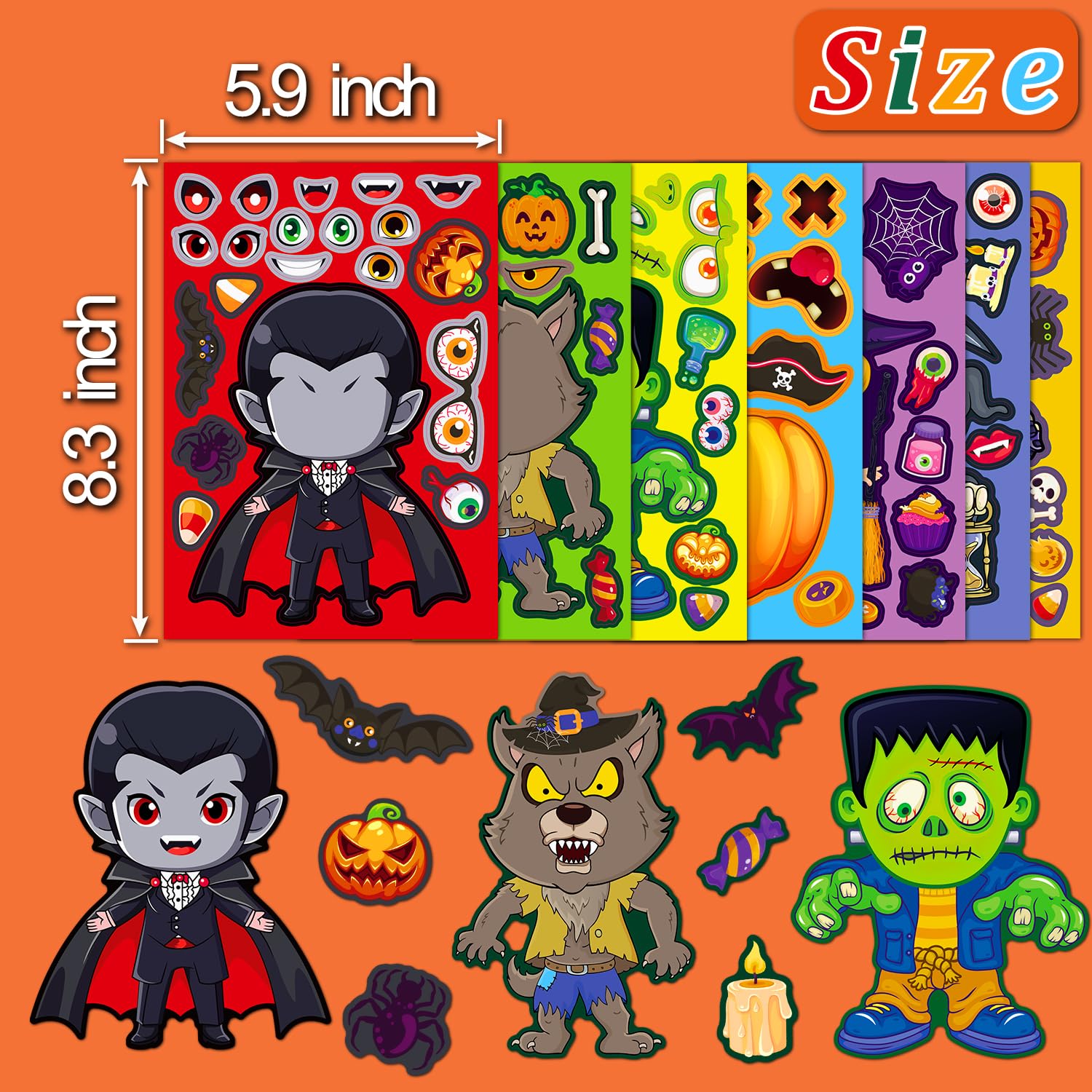Halloween Stickers for Kids - 50pcs DIY Pumpkin Stickers Set for Crafts, Party Favors, Goodie Bags & Decorations - Perfect for Classroom Activities, Trick or Treat & Halloween Party Games