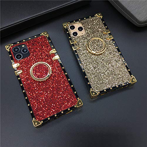 Luxury Glitter Bling Case for iPhone 12/12 Pro - Elegant Gold Trunk Box Design with Soft TPU Cover & Finger Ring Grip Kickstand | Perfect Cute Phone Skin for Women & Girls | Ideal for Parties, Dating & Everyday Use