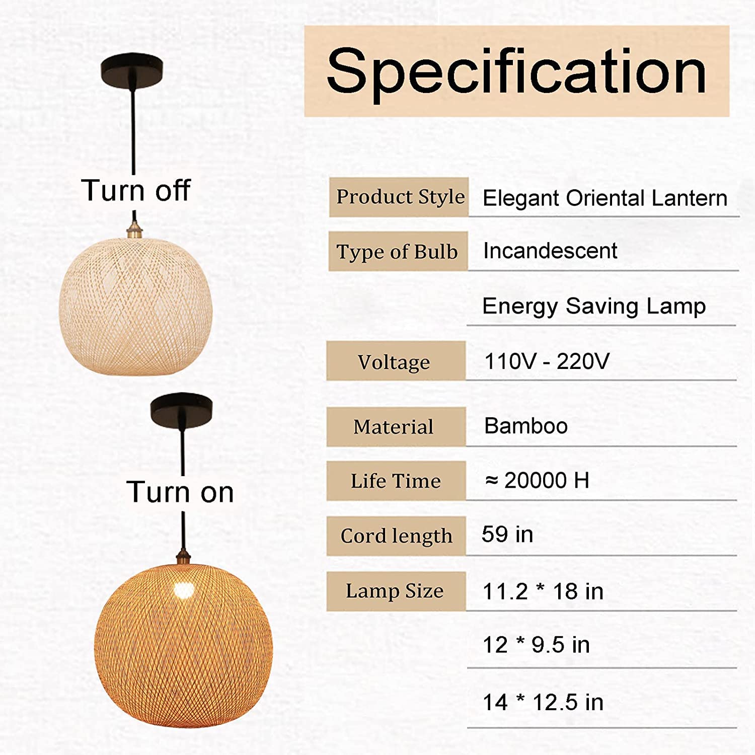 GCQ Bamboo Lantern Pendant Lamp - Retro Japanese Style E27 Chandelier Hanging Light Fixture for Ceiling - Perfect for Living Room, Bedroom, Restaurant, Cafe, Teahouse, Bar & Dining Room | Creates Cozy Ambient Lighting for Relaxation & Dining