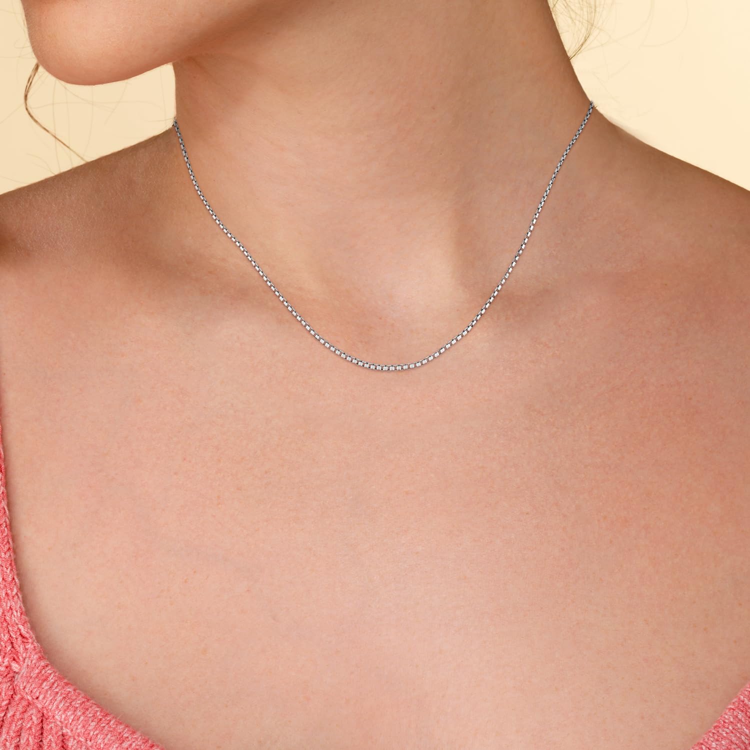 14K Gold Box Link Chain Necklace for Women - Solid White, Yellow or Rose Gold Square Box Design, Spring Ring Clasp, 0.6mm/1.0mm Thickness, 14-22 Inch Lengths with Gift Box - Perfect for Everyday Wear, Gifts & Special Occasions