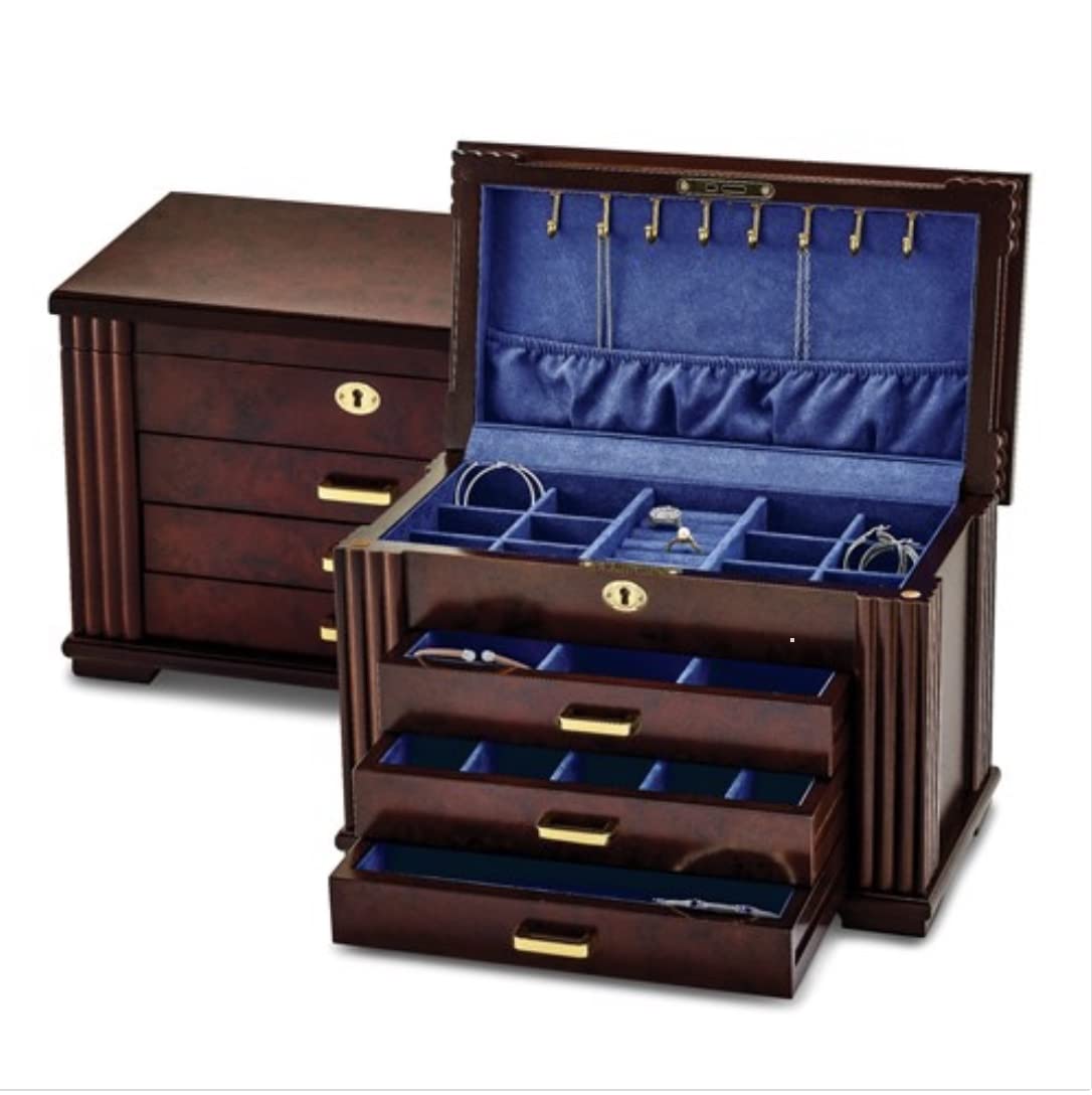 Matte Rosewood Burlwood Finish Locking Jewelry Box - Secure Storage for Rings, Necklaces & Valuables - Perfect for Home, Travel & Gift Giving