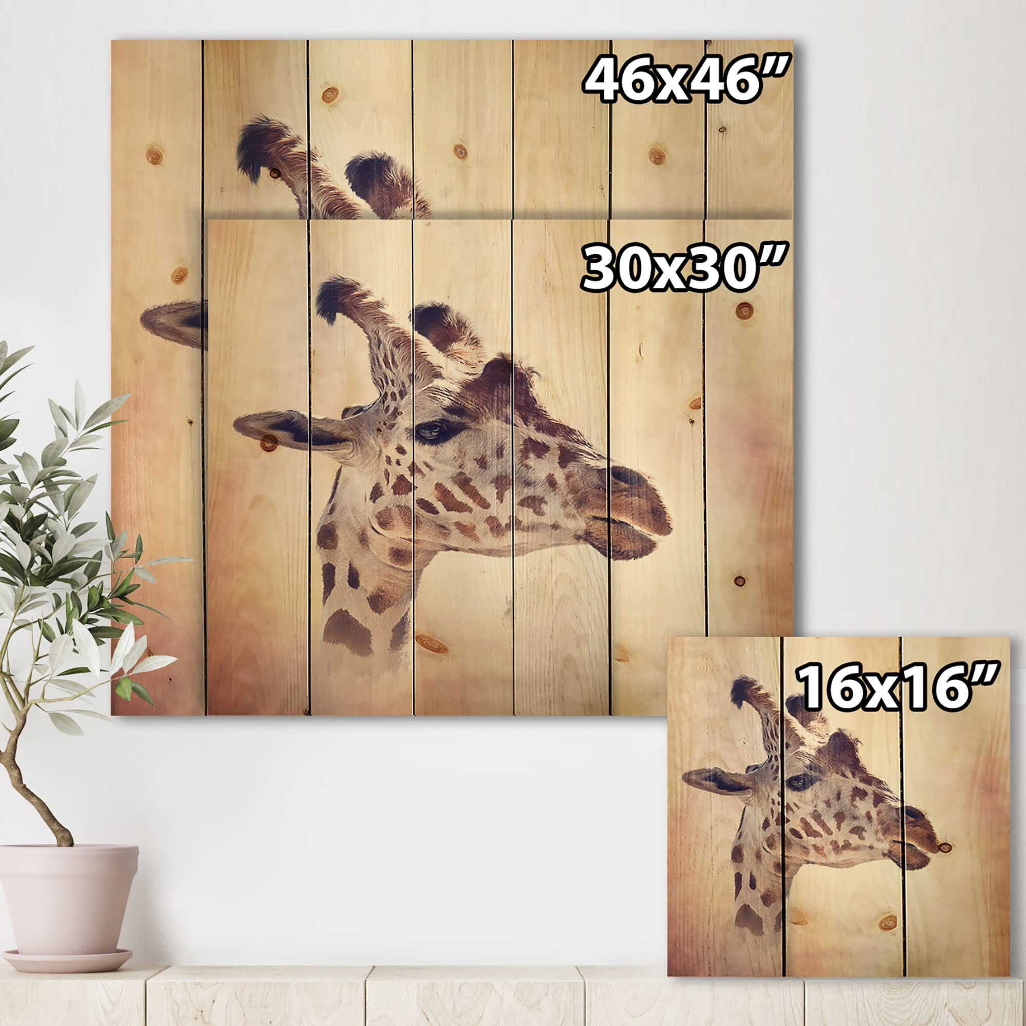DesignQ Giraffe Portrait III - Farmhouse Wood Wall Decor, Brown Wood Wall Art, Large Animal Wood Panels Printed on Natural Pine - Perfect for Living Room, Bedroom & Nursery Decor
