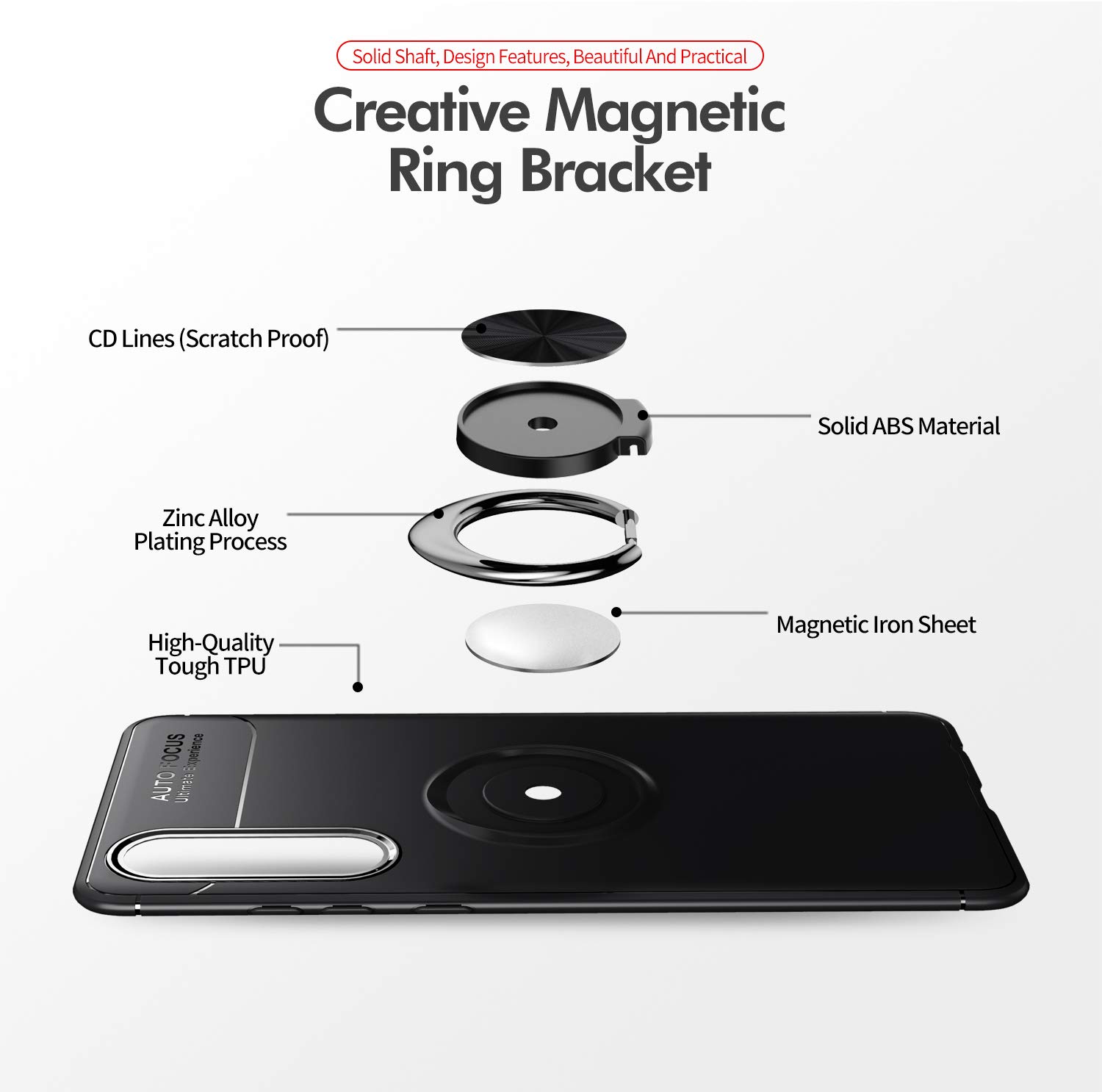 iCoverCase Compatible with Huawei P30 Case with Rotatable Metal Ring Holder & Kickstand - Shockproof Anti-Scratch Ultra-Slim Protective Cover (Blue+Black) | Works with Magnetic Car Mount | Perfect for Driving, Travel & Daily Use
