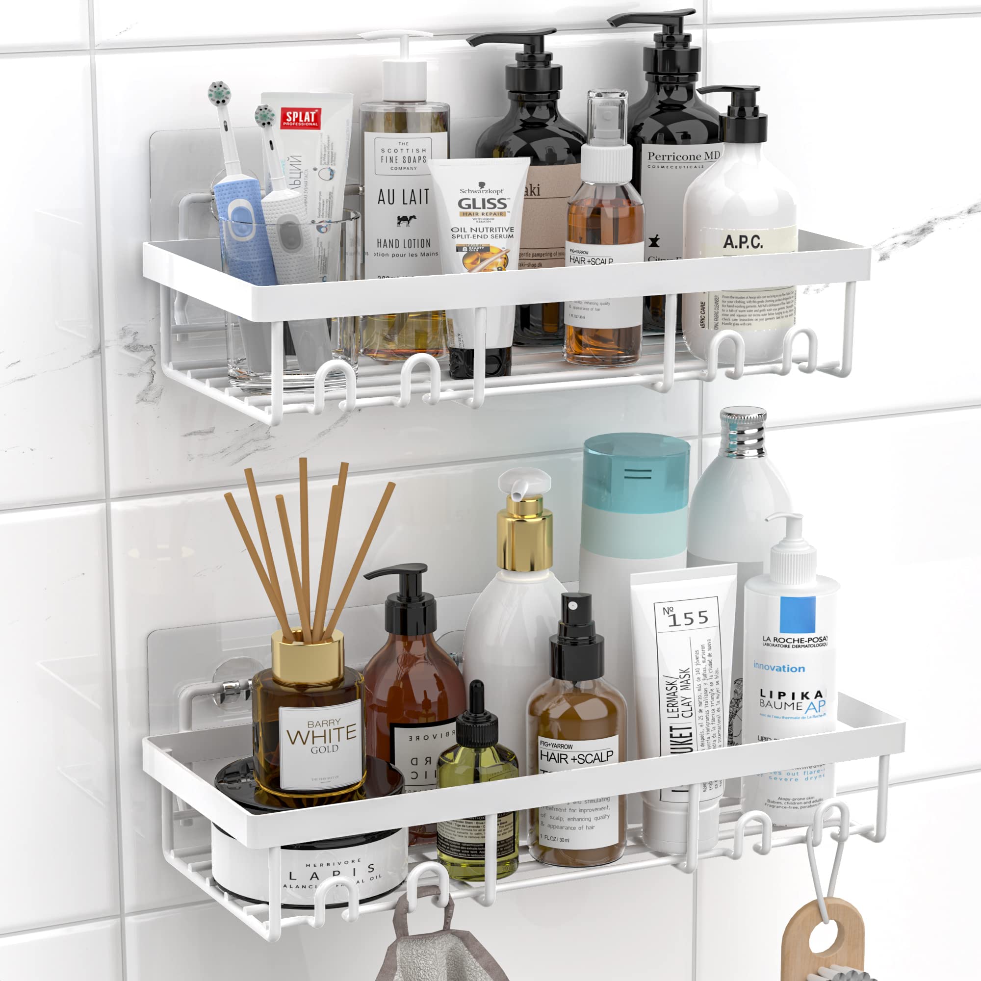 Moforoco Self Adhesive Shower Caddy Shelf Organizer - Rustic Black Bathroom Wall Storage Basket for RV, Camper & Apartment - Perfect for Farmhouse Decor, Bath Essentials Organization & Small Space Storage