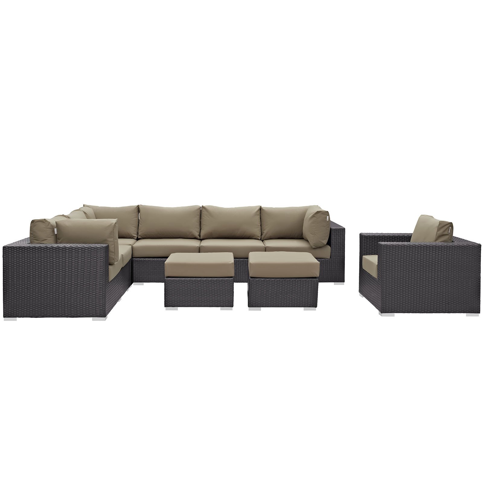 Modway Convene 9-Piece Wicker Rattan Outdoor Patio Sectional Sofa Set - Espresso Mocha Brown - Perfect for Backyard, Poolside & Garden Relaxation