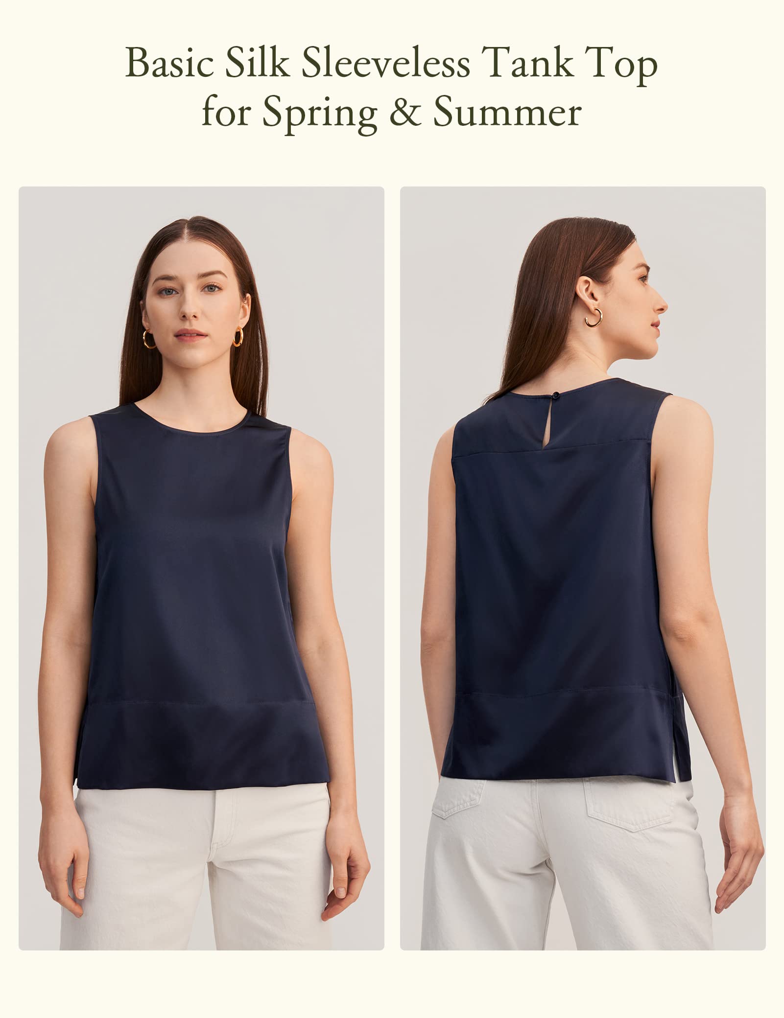 LilySilk 100% Mulberry Silk Blouse for Women - 22 Momme Sleeveless Tank Top with Slit | Elegant & Cool Summer Wear for Office, Date Night & Vacation