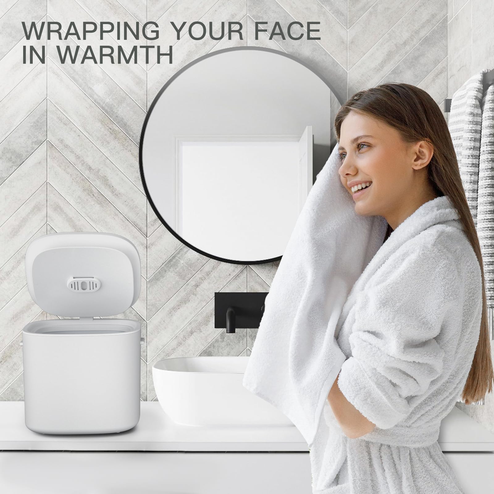 DOACE Small Towel Warmer Bucket with LED Display - Adjustable Heat Timer (20/40/60 Min), 24-Hour Delay Timer - Holds 2 Oversized Towels - White/Gray (A16) - Perfect for Spa, Salon, Bathroom & Home Relaxation