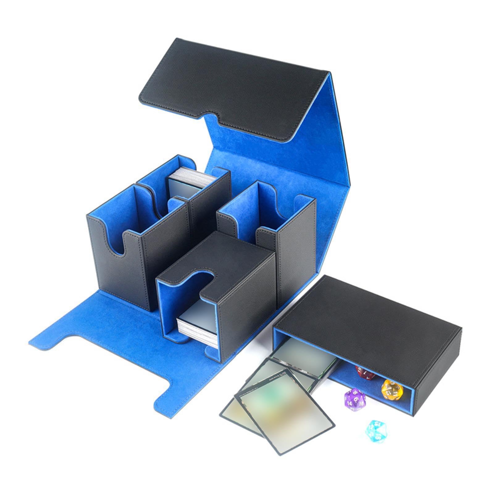Premium Rockible Trading Card Deck Box - Black & Blue Card Holder & Organizer for Sports, MTG, Pokemon & Yu-Gi-Oh Cards | Perfect for Collectors, Tournaments & Game Nights