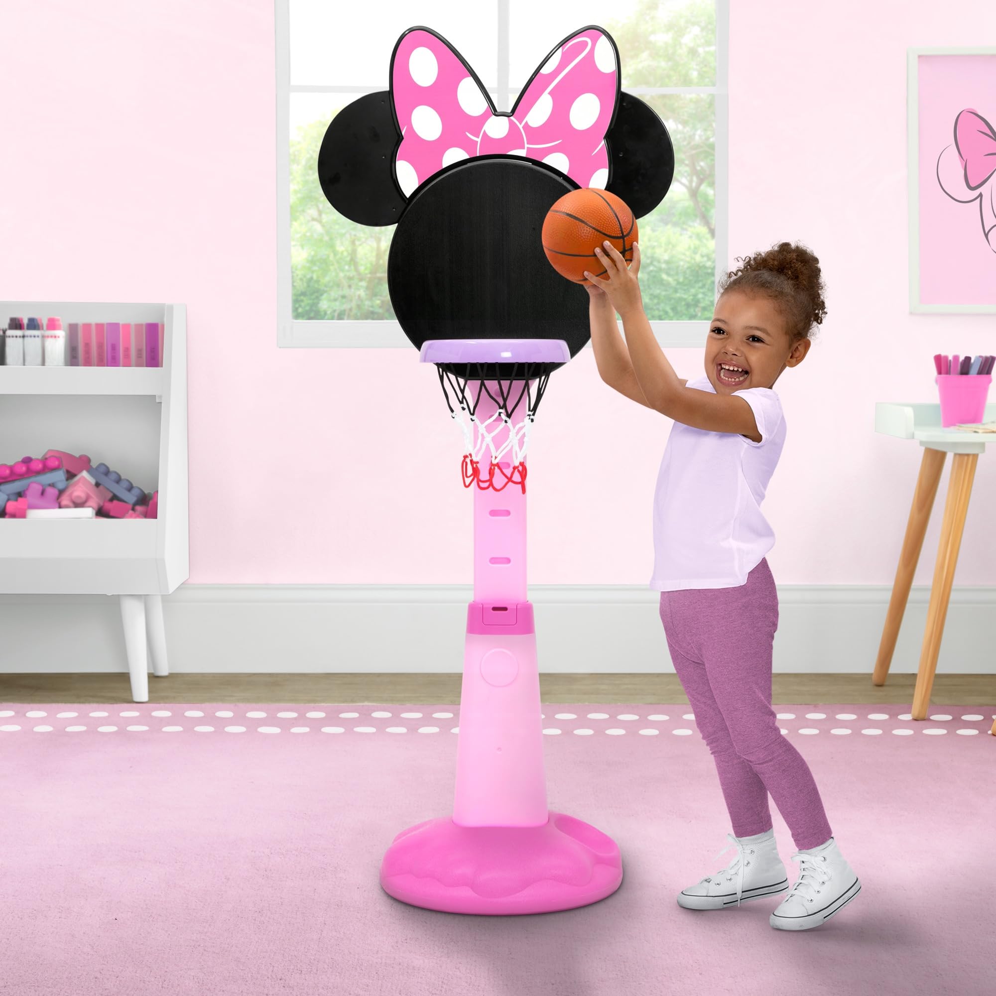 Minnie Mouse Basketball Set for Kids - Adjustable Plastic Hoop, Ball & Pump - Indoor & Outdoor Play - Perfect for Birthday Gifts & Backyard Fun