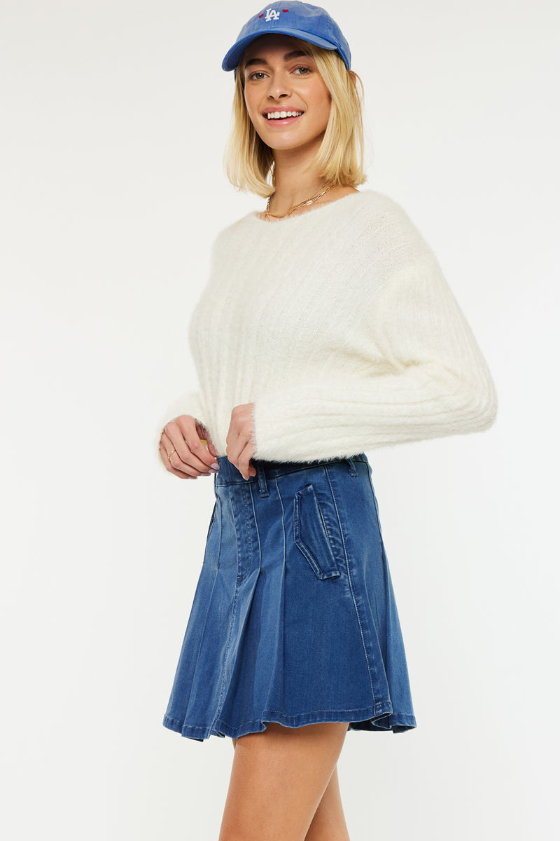 Sandy High Rise Pleated Mini Skort - Women's Fashion Skirt with Pockets for Running, Tennis & Casual Wear