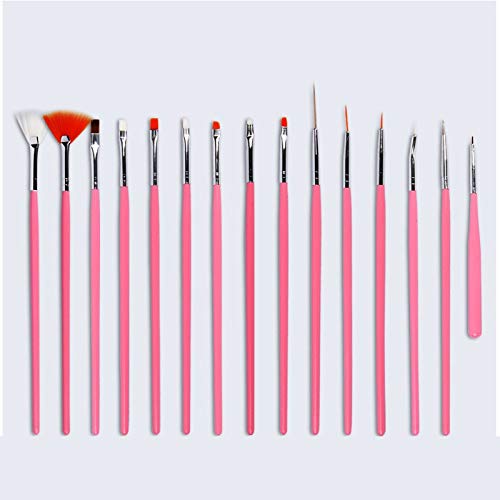 15pcs Professional Nail Art Brush Set - Dotting Tools, Painting Pens & Manicure Design Brushes for Nail Polish (Pink) | Perfect for Salon, Home Manicure & DIY Nail Art Designs
