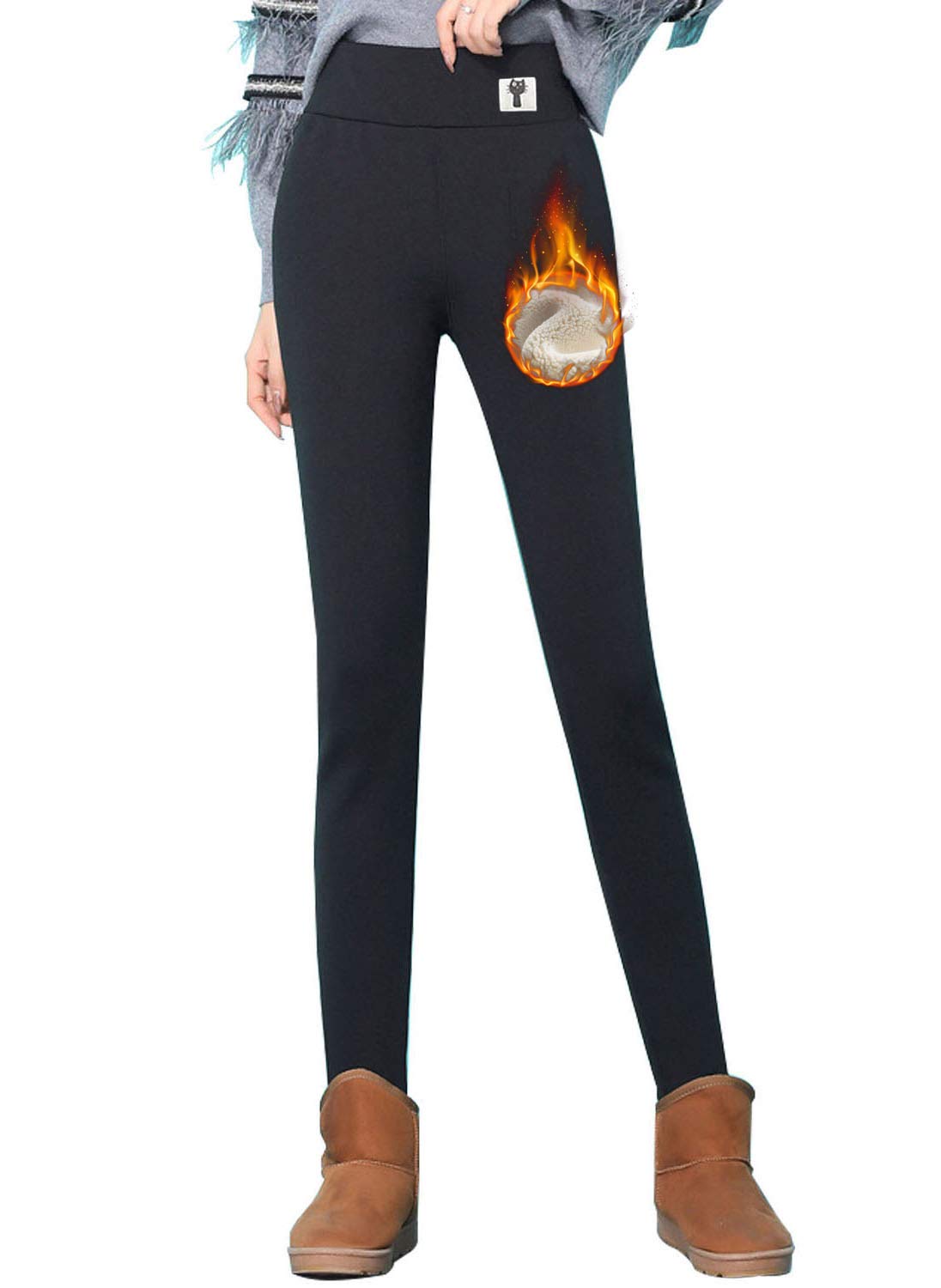 SIAEAMRG Women's Winter Sherpa Fleece Lined Leggings - High Waist Stretchy Thick Cashmere Thermal Pants for Cold Weather, Yoga, Running & Lounge Wear