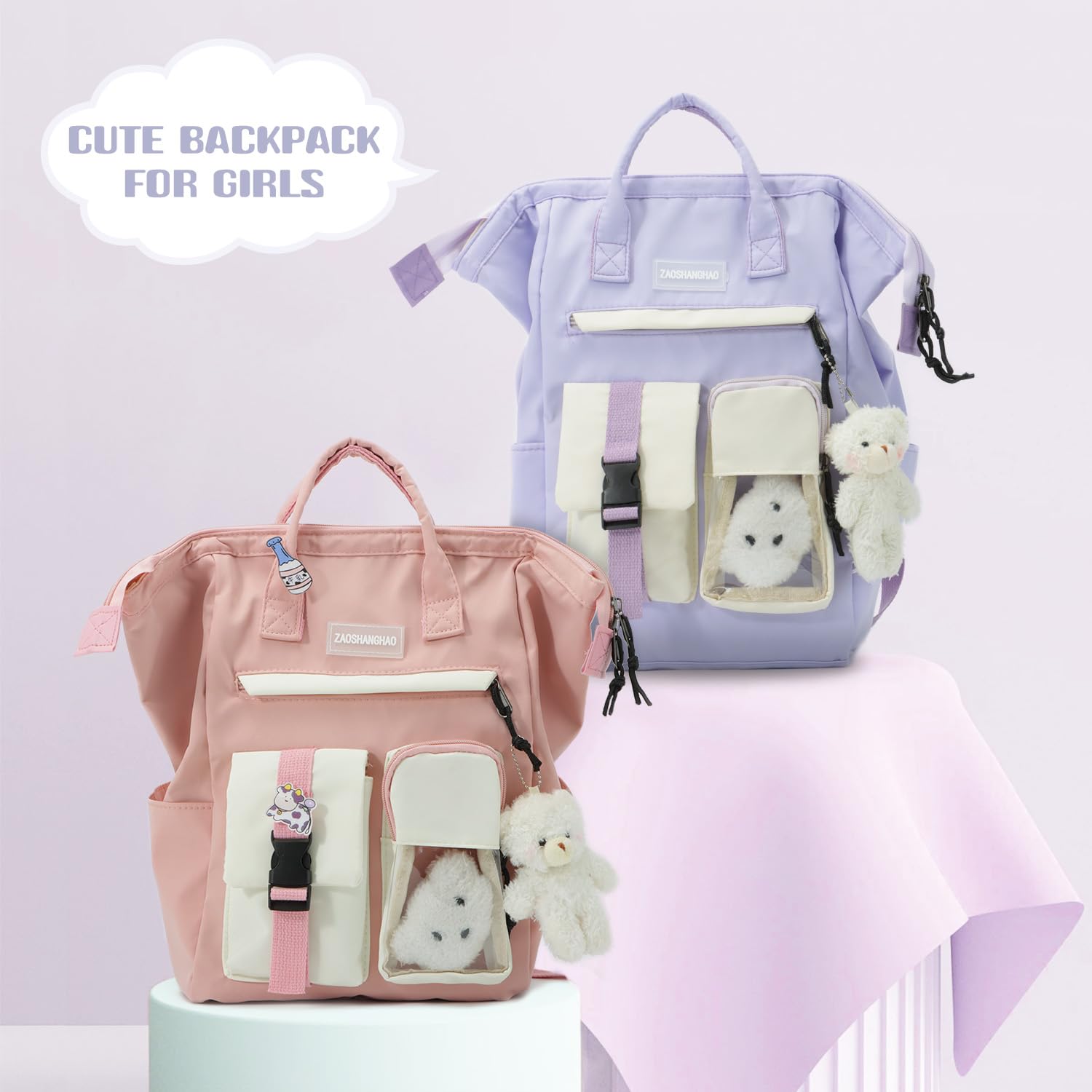 Cute Kawaii Backpack for Teenage Girls - Stylish School Book Bag with Pins & Accessories | Perfect for School, College, Travel & Everyday Use