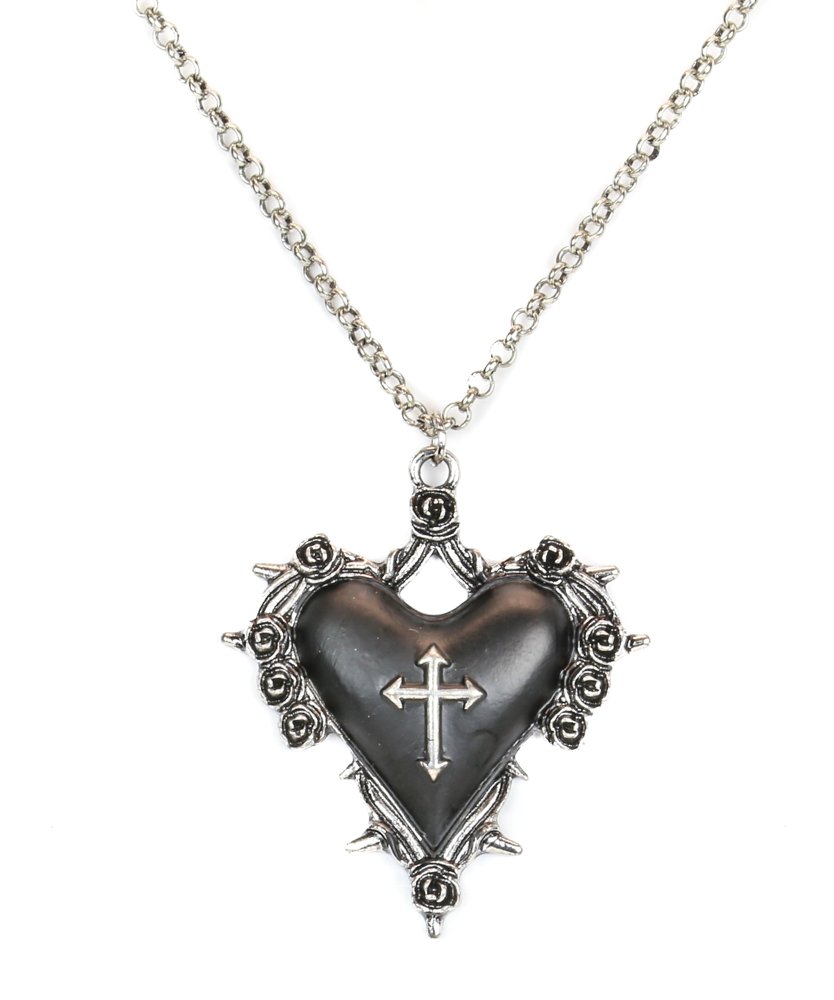 Gothic Cross Rose Throne Pendant Necklace - Sacred Heart Steampunk Jewelry for Women, Men | Perfect for Gothic Fashion, Cosplay, and Alternative Style Outfits