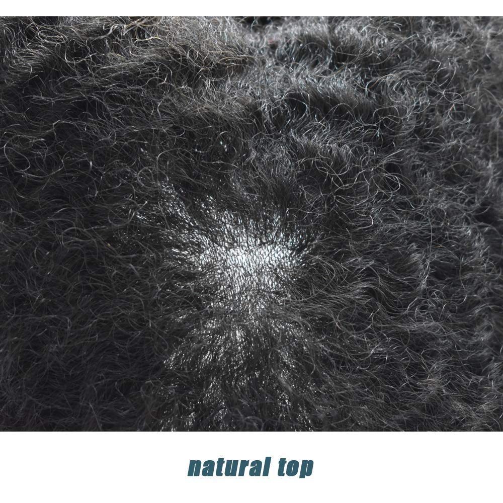 100% Human Hair Afro Toupee for Black Men - African American Curly Hair System with Injected PU Base (6mm Afro Wave, Jet Black) | Perfect for Daily Wear, Cosplay & Special Events