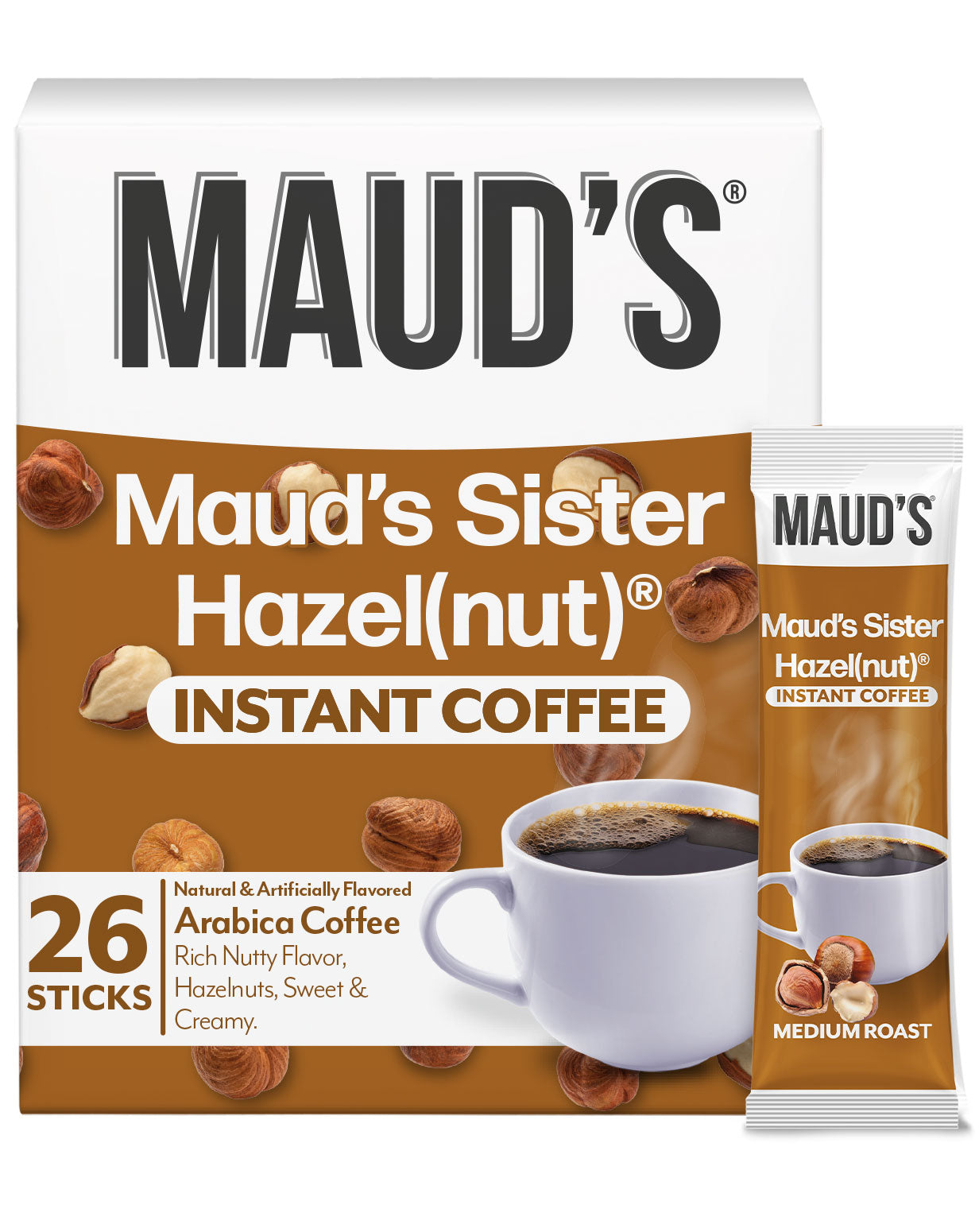 Maud's Instant Sweet Hazelnut Flavored Coffee - Premium Instant Coffee Mix for Home, Office & Travel - Perfect for Breakfast, Dessert & Coffee Breaks