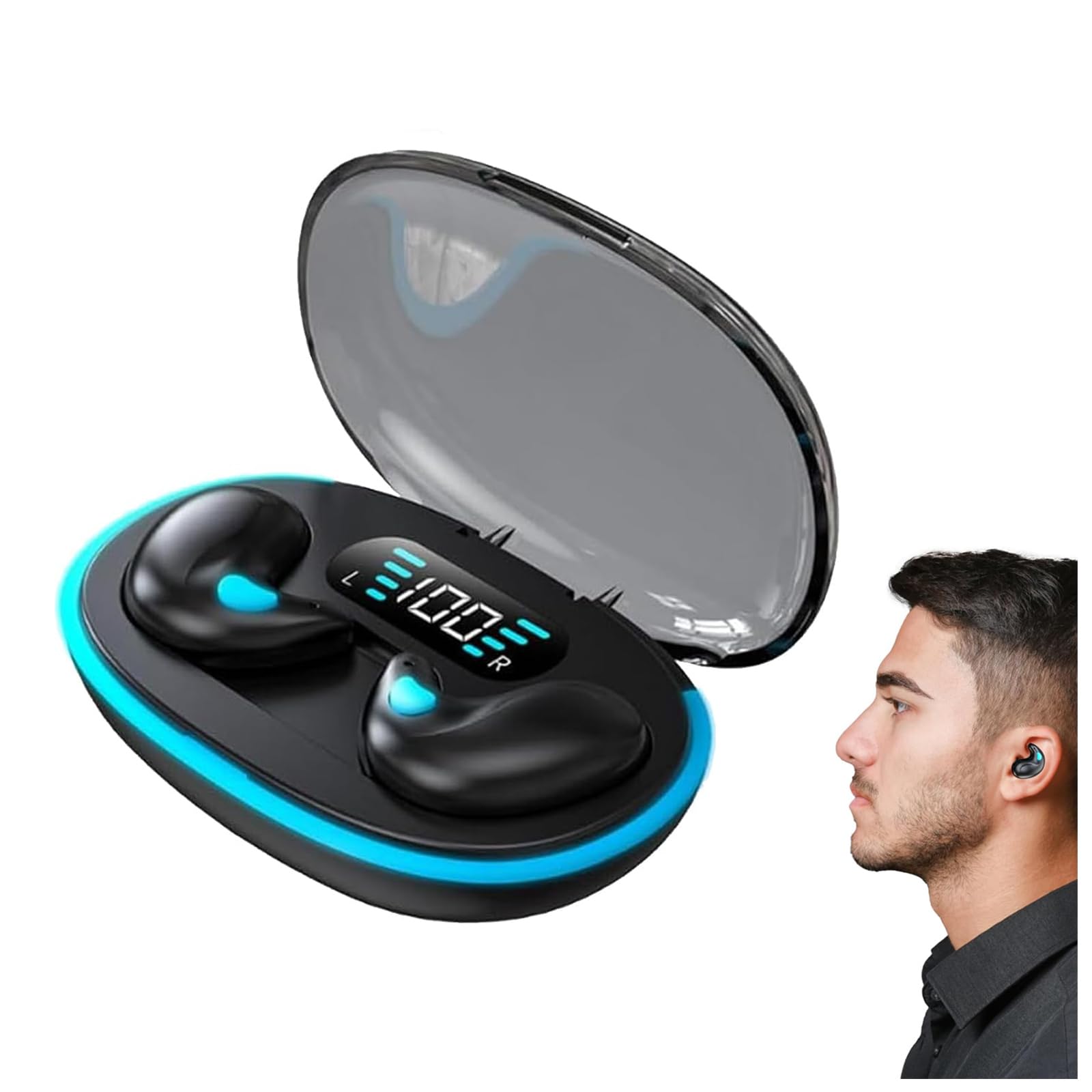 Wireless Bone Conduction Sleep Headphones Bluetooth 5.3 with Noise Cancelling, In-Ear Sports Earphones with LED Digital Display Charging Case - Perfect for Sleeping, Running, Workouts and Travel