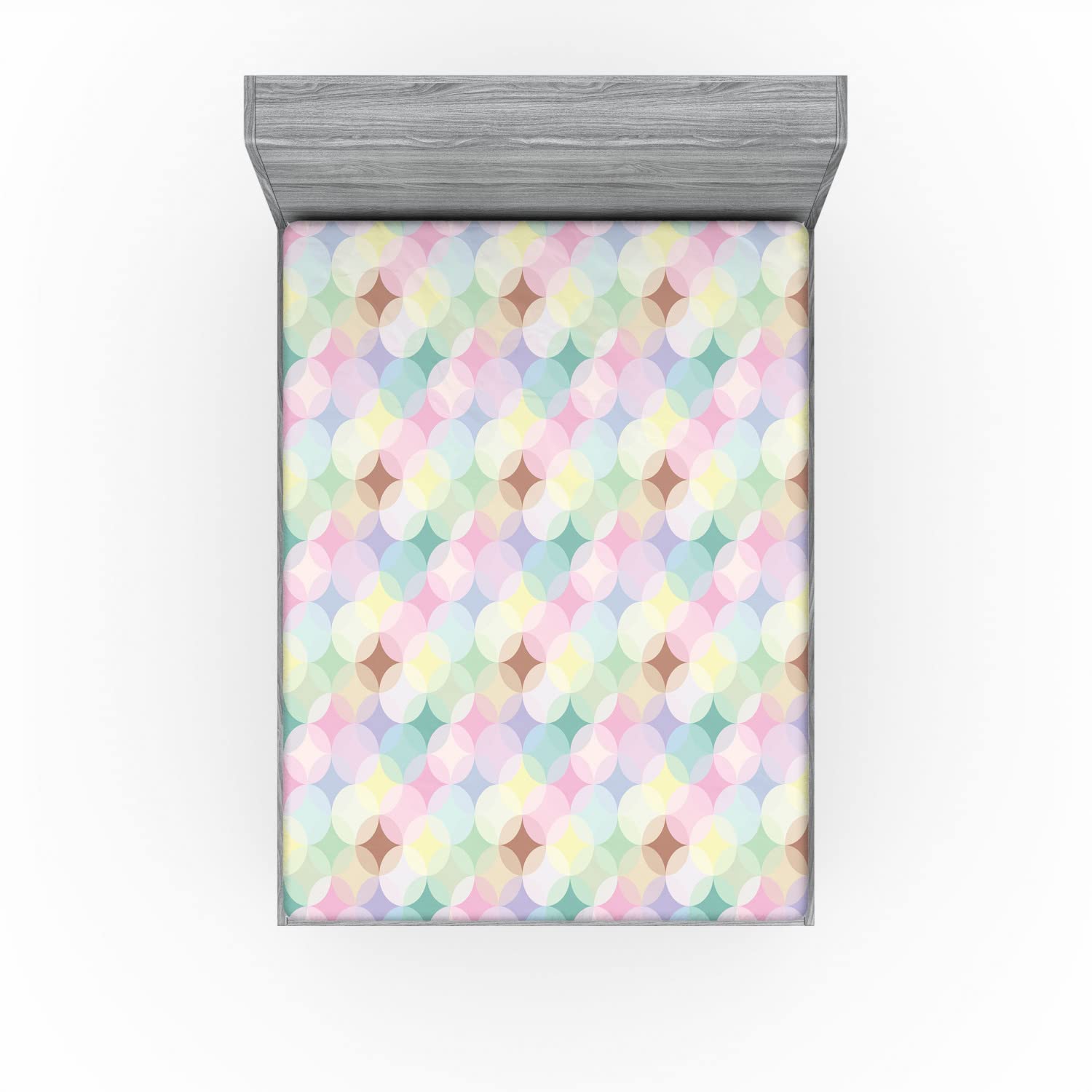Ambesonne Geometric Circle Fitted Sheet - Full Size Soft Abstract Star Pattern Bedding with Deep Pocket Elastic - Perfect for Modern Bedrooms, Guest Rooms & Dorm Decor