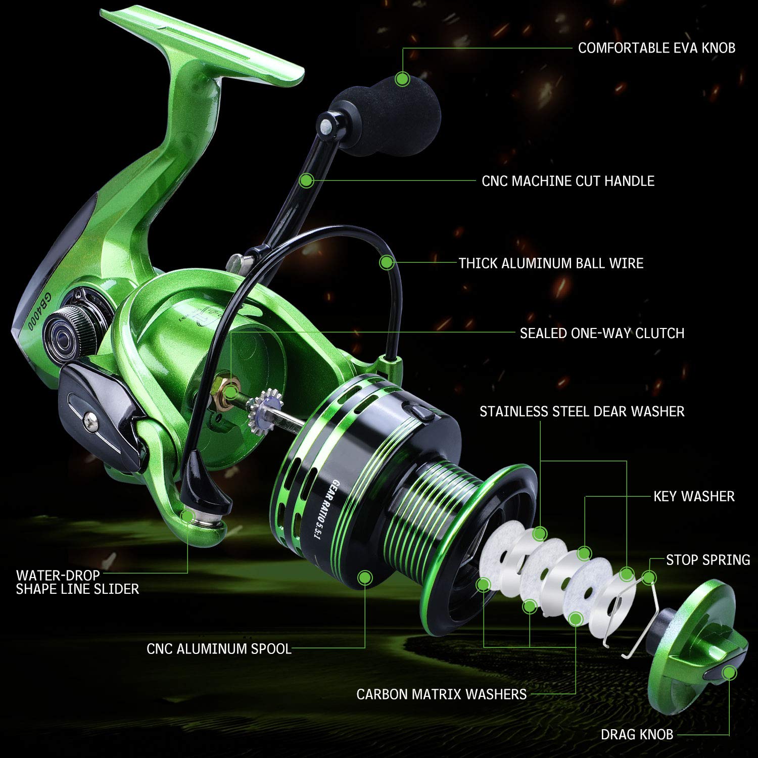 Premium 13+1BB Lightweight Spinning Fishing Reel - Ultra Smooth Saltwater & Freshwater Fishing Gear for Bass, Trout & Surf Casting | Perfect for Shore Fishing & Boat Angling