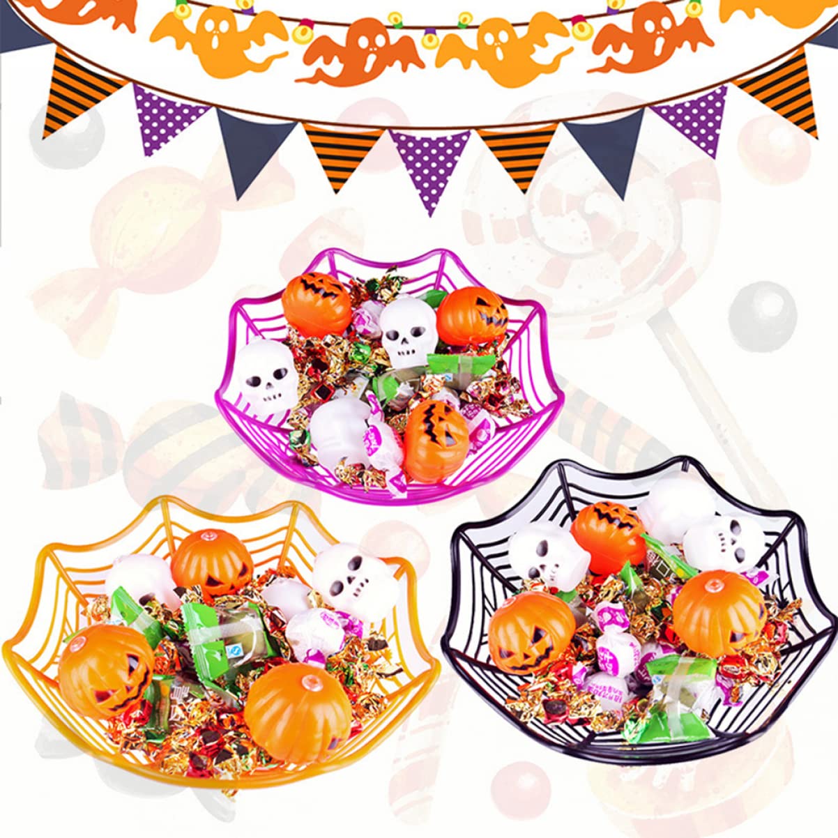 Bestoyard 4-Pack Halloween Spider Web Candy Bowls - Trick or Treat Candy Basket Set for Halloween Party Decor, Spooky Snack Serving, and Fruit Display