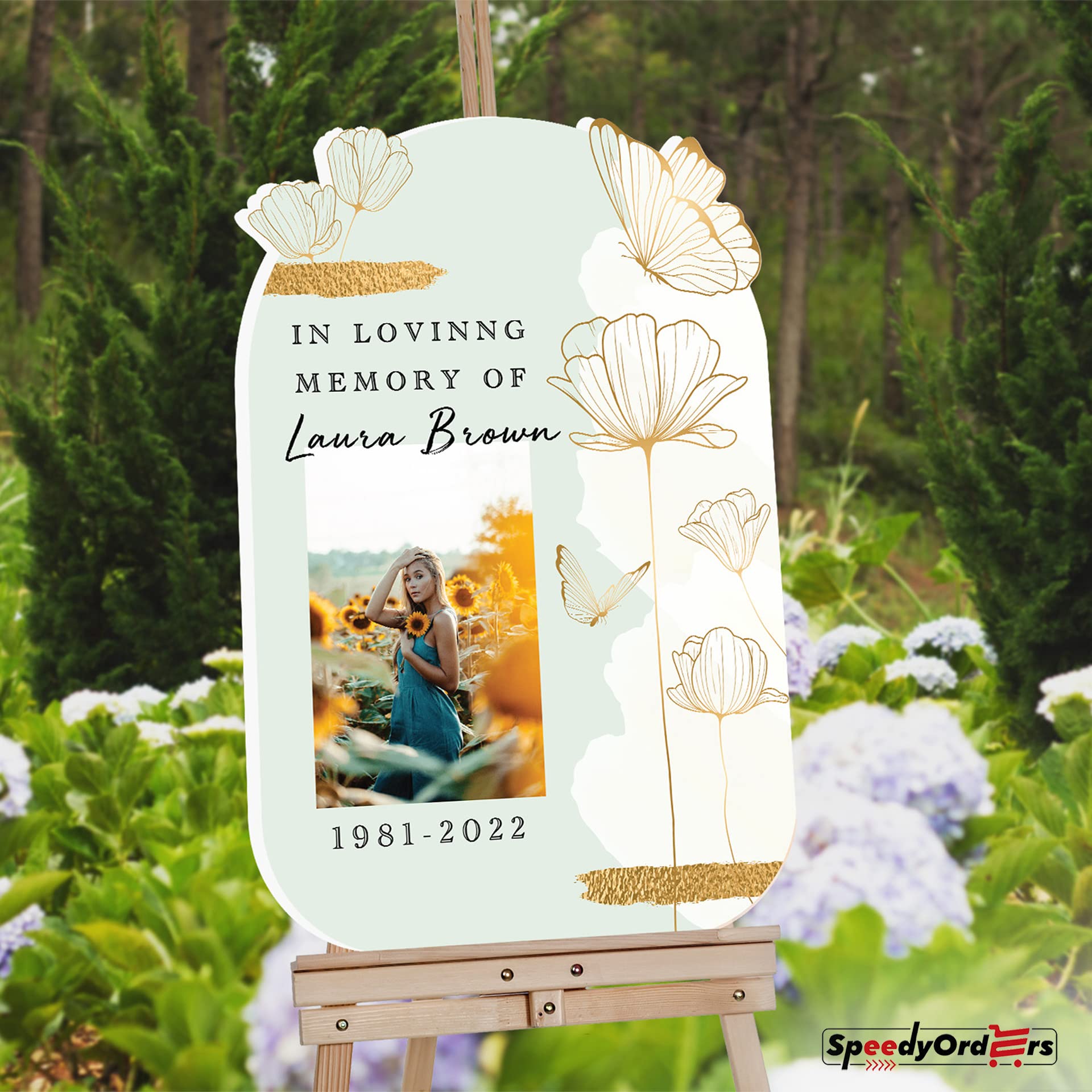In Loving Memory Funeral Sign with Photo - Personalized Butterfly Memorial Sign - Celebration of Life Decorations for Funeral Services & Memorial Events