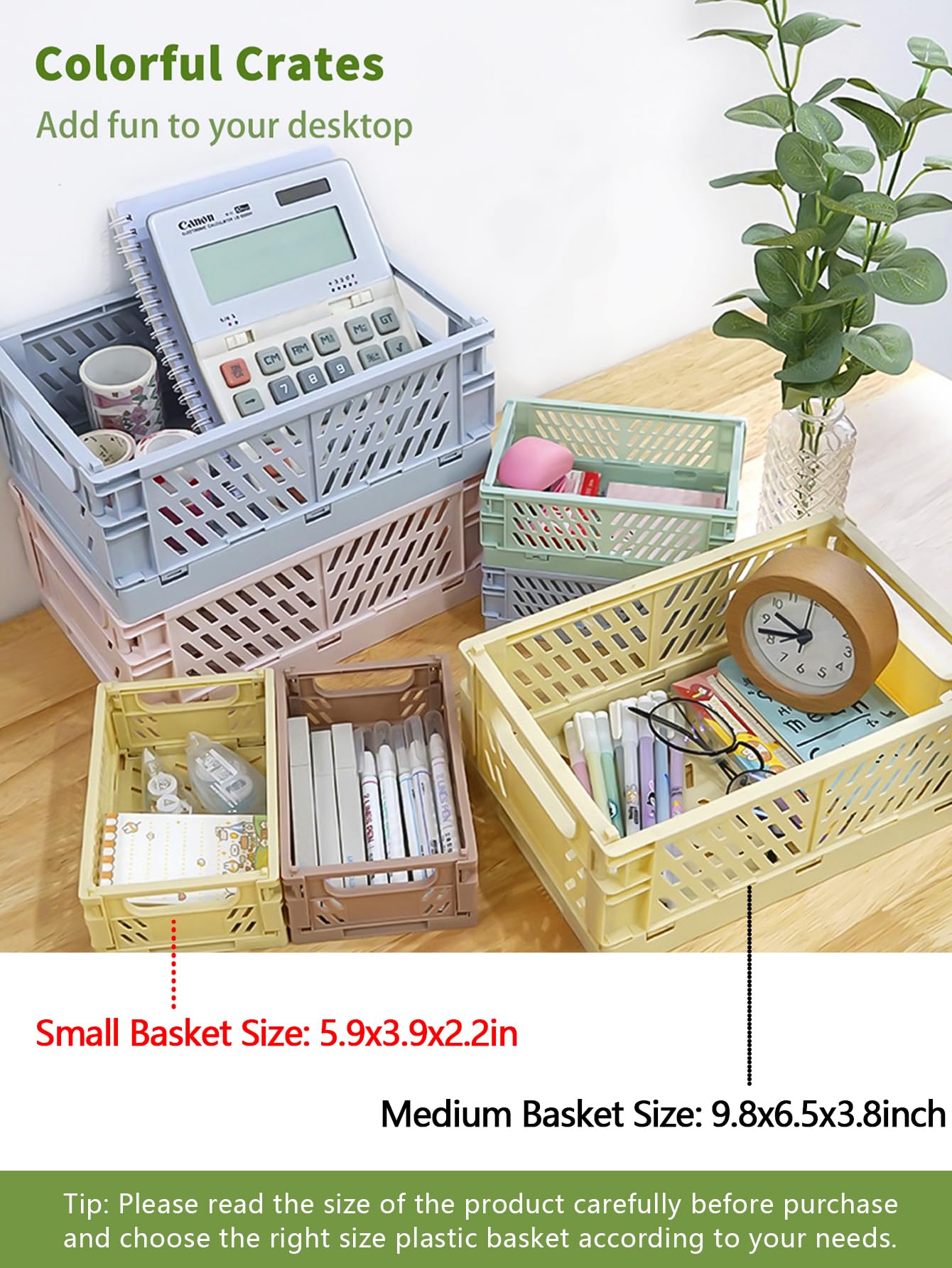 4 Pack Mini Foldable Plastic Storage Baskets - Collapsible Organizer Bins for Home, Office, Classroom & Drawer (5.9x3.9x2.2 Inches) - Perfect for Organizing Makeup, Toys, Office Supplies & Small Items