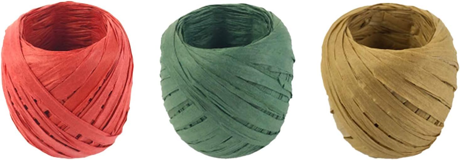 3 Roll Ribbon Set - 65 Feet/20M Each (Red, Green, Kraft Paper) - Christmas Holiday DIY Decorations, Gift Wrapping & Crafting Supplies - Perfect for Tree Trimming, Present Packaging & Party Decor