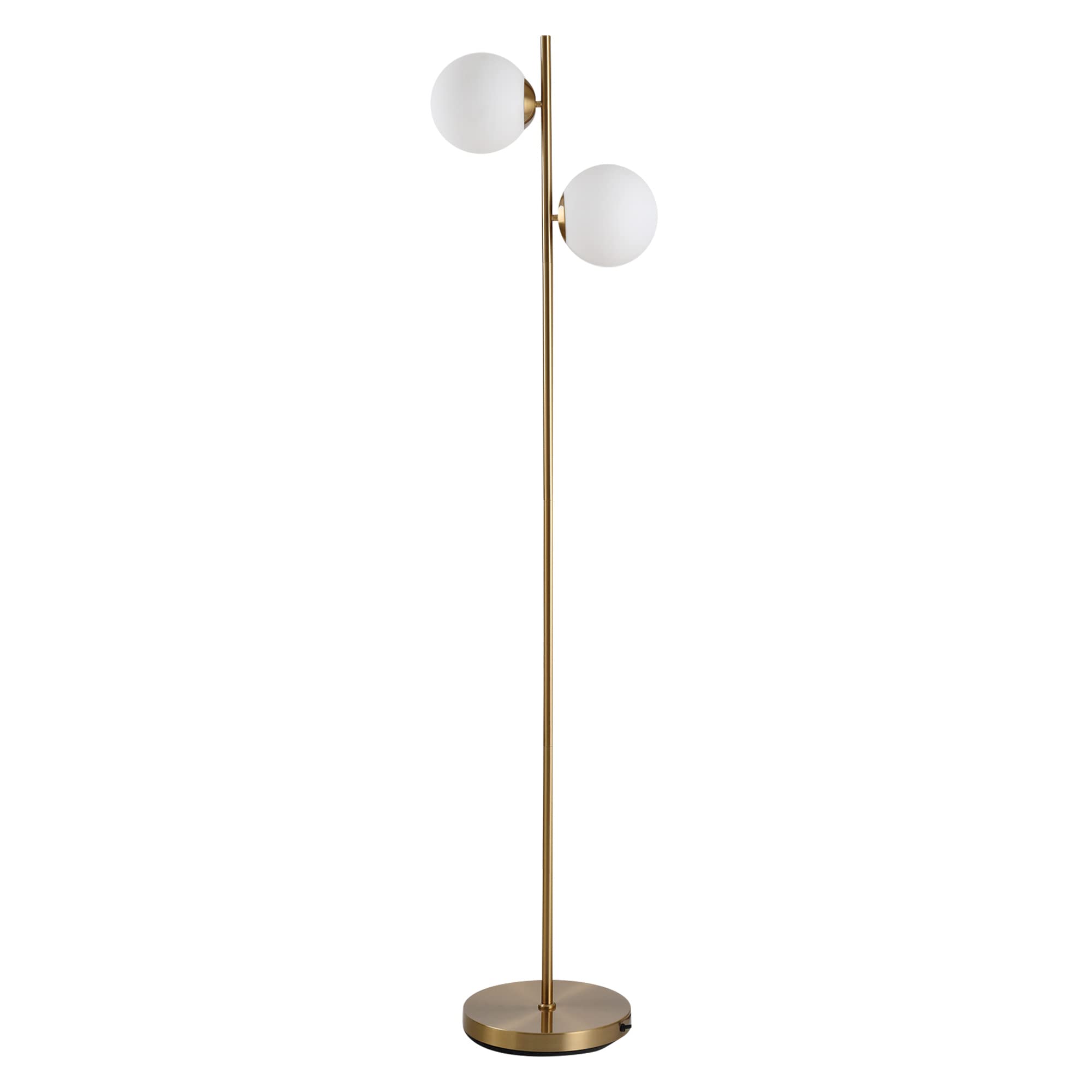 Modern White HOMCOM Floor Lamp with 2 Glass Shades - Portable Decorative Lighting for Living Room, Bedroom & Office