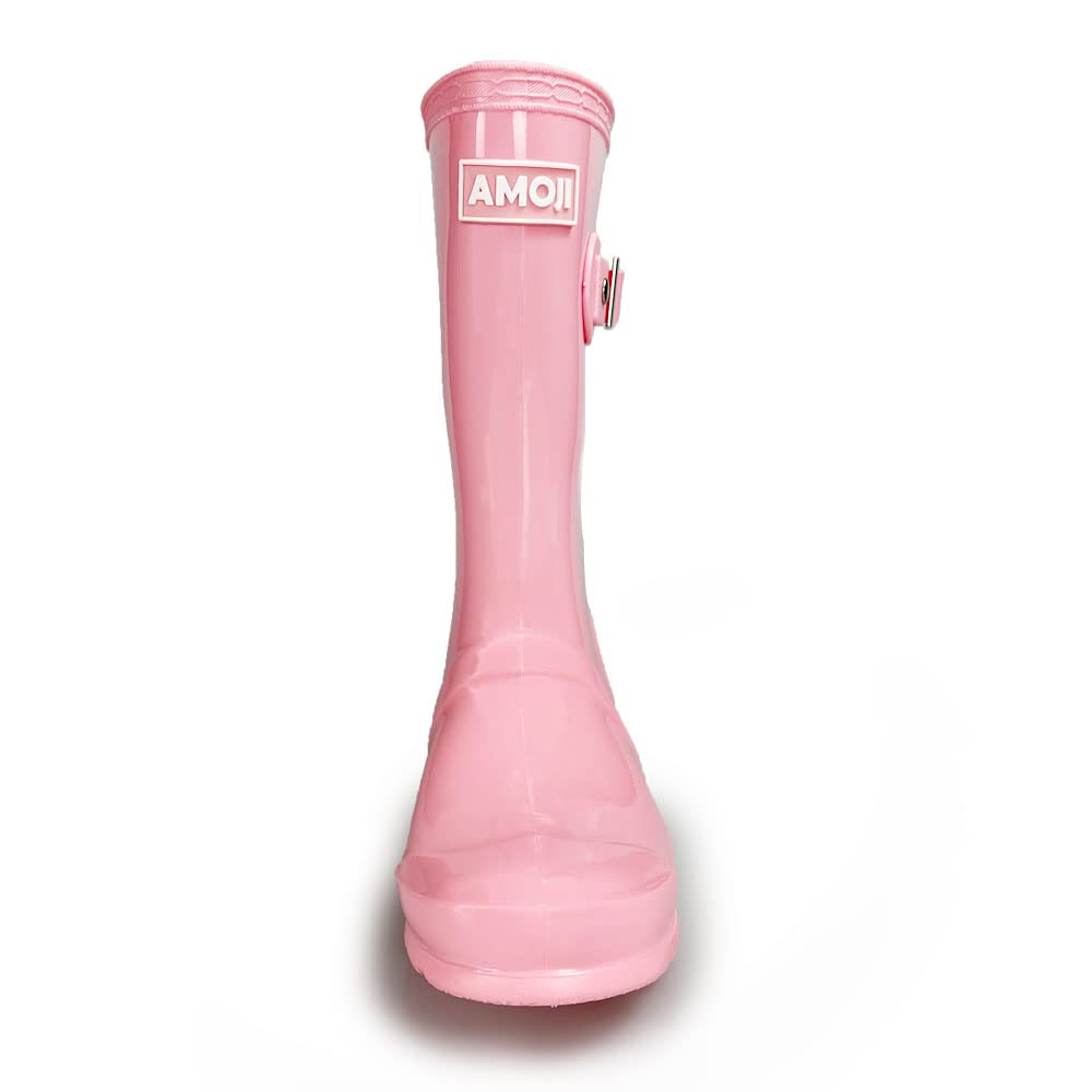 Amoji Girls' Easy-On Rain Boots for Kids - Waterproof & Comfortable for Outdoor Play, Puddle Jumping, and School
