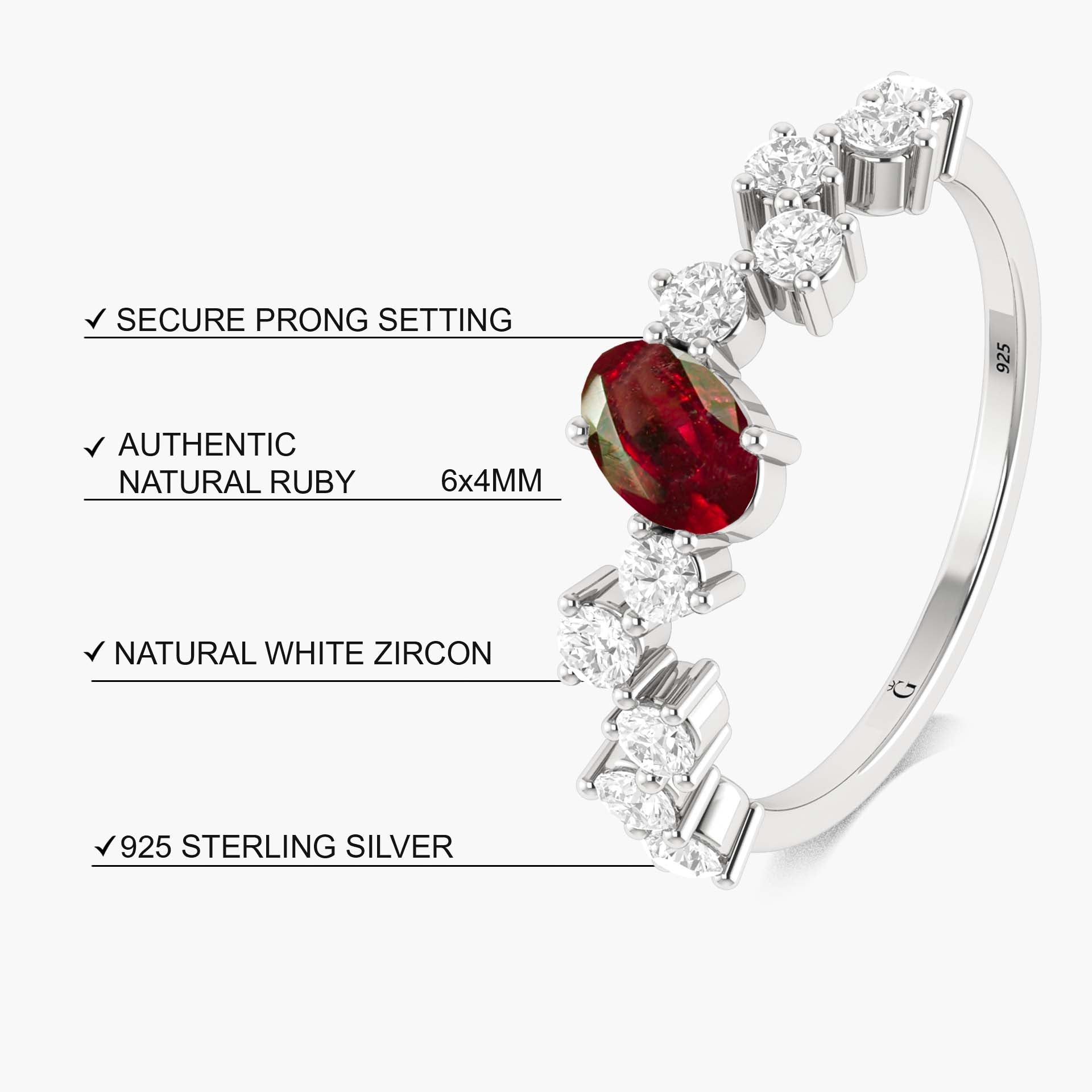 Genuine Red Rose Ruby & Round Cubic Zirconia Ring - Elegant Jewelry for Weddings, Anniversaries & Special Occasions