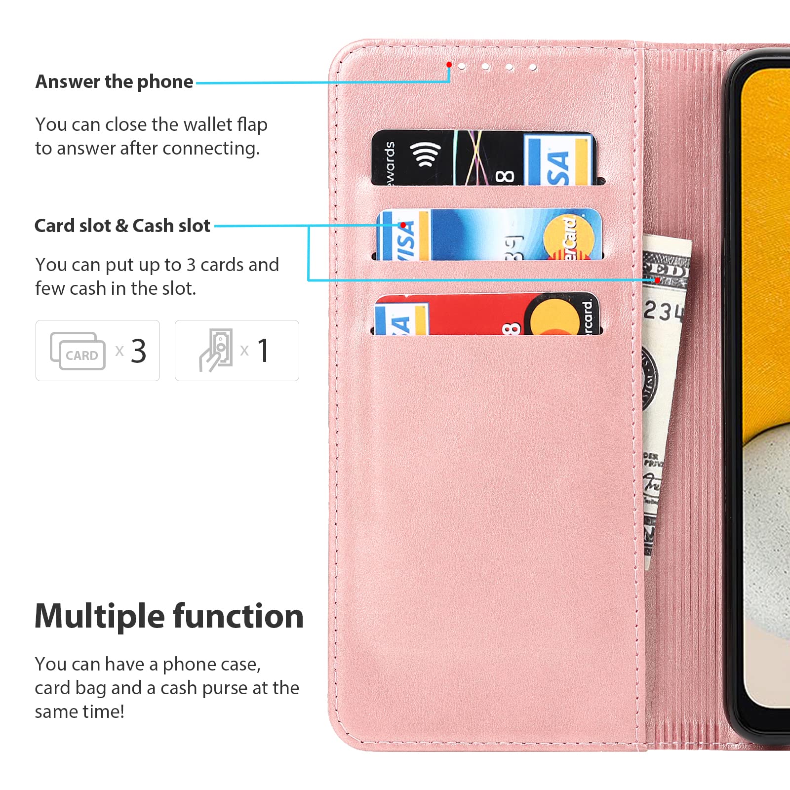 Havaya Wallet Case for Samsung Galaxy A53 5G - Rose Gold Flip Folio Cover with Card Holder | Stylish Protective Phone Case for Women | Perfect for Everyday Use, Travel & Business Meetings