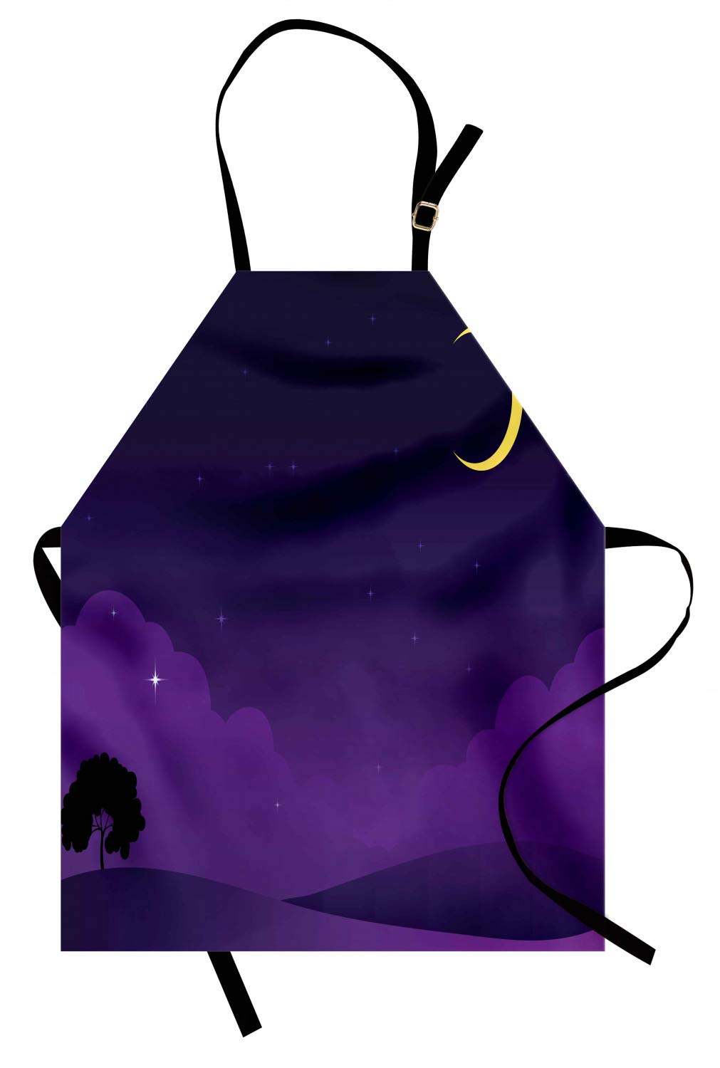 Ambesonne Dark Purple Apron with Stars & Moon - Unisex Kitchen Bib for Cooking & Gardening