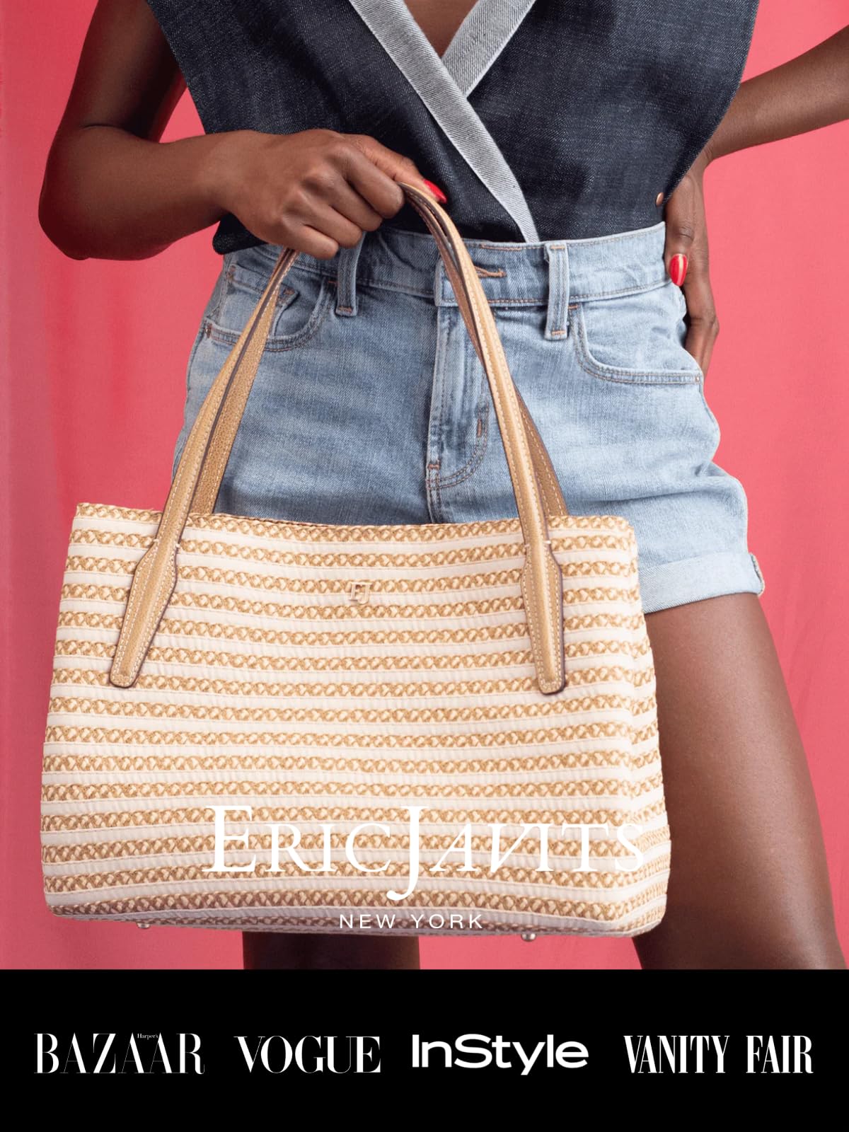 Eric Javits Squishee Isla Straw Tote Bag for Women - Lightweight Woven Summer Beach Purse - Stylish Handbag for Travel, Shopping & Outdoor Activities