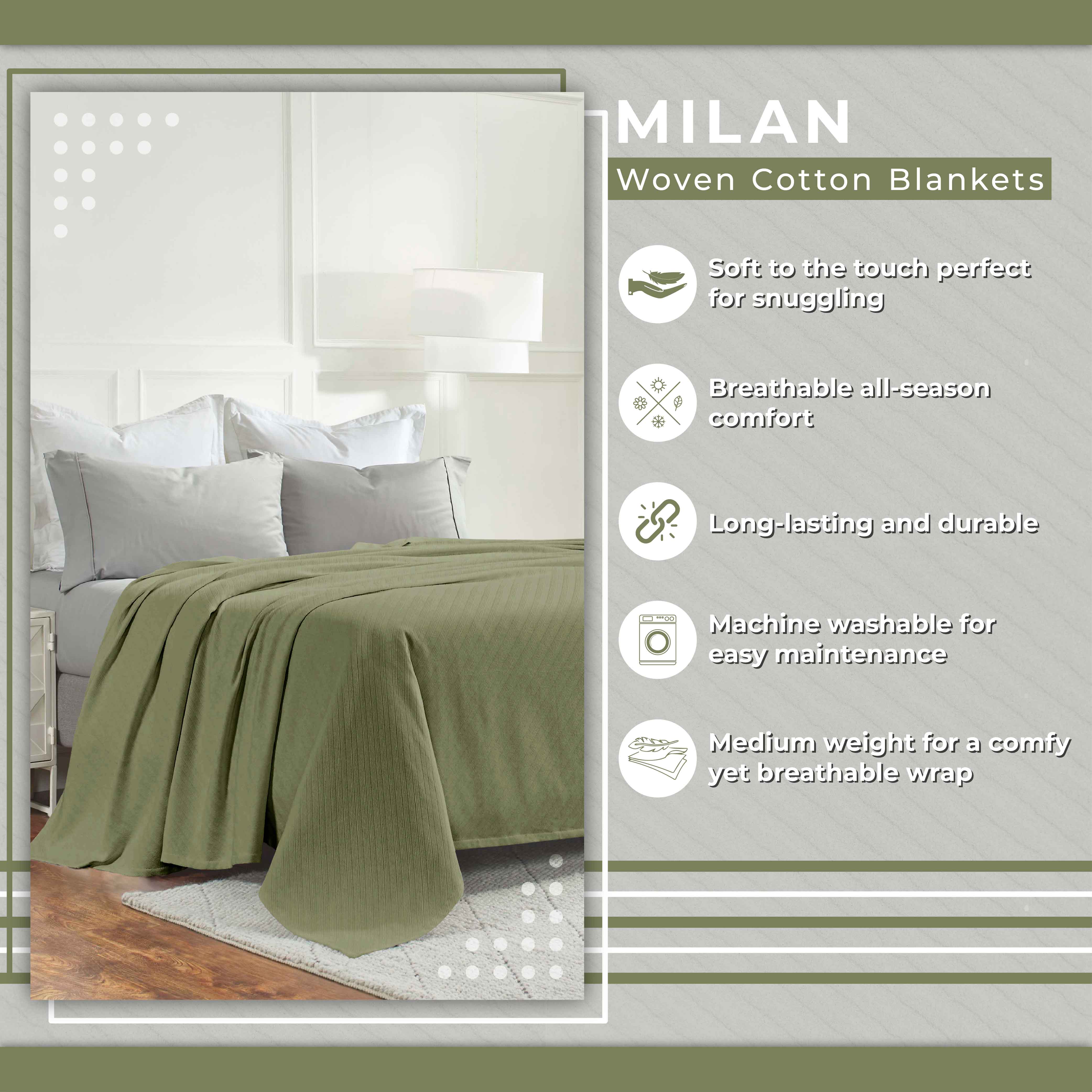 Premium Milan Cotton Textured Striped Lightweight Woven Blanket - Soft & Breathable Throw for Sofa, Bed, Picnic & Outdoor Use