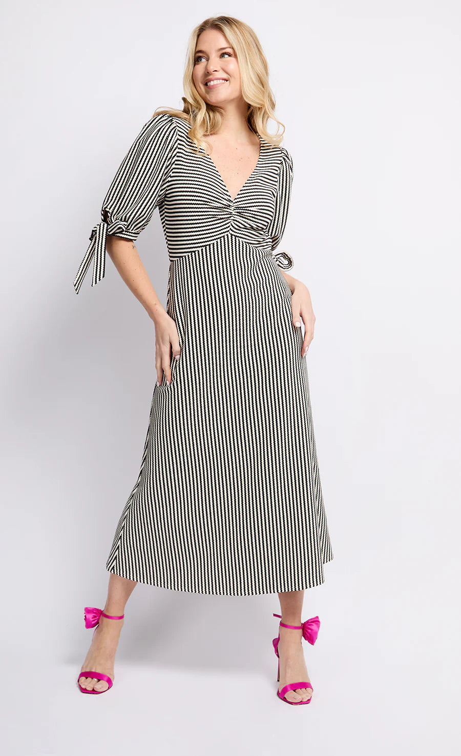 Annbelle Women's Midaxi Dress - Mono Stripe Design, Flowy A-Line Silhouette, Comfortable Stretch Fabric - Perfect for Office Wear, Date Nights & Special Occasions