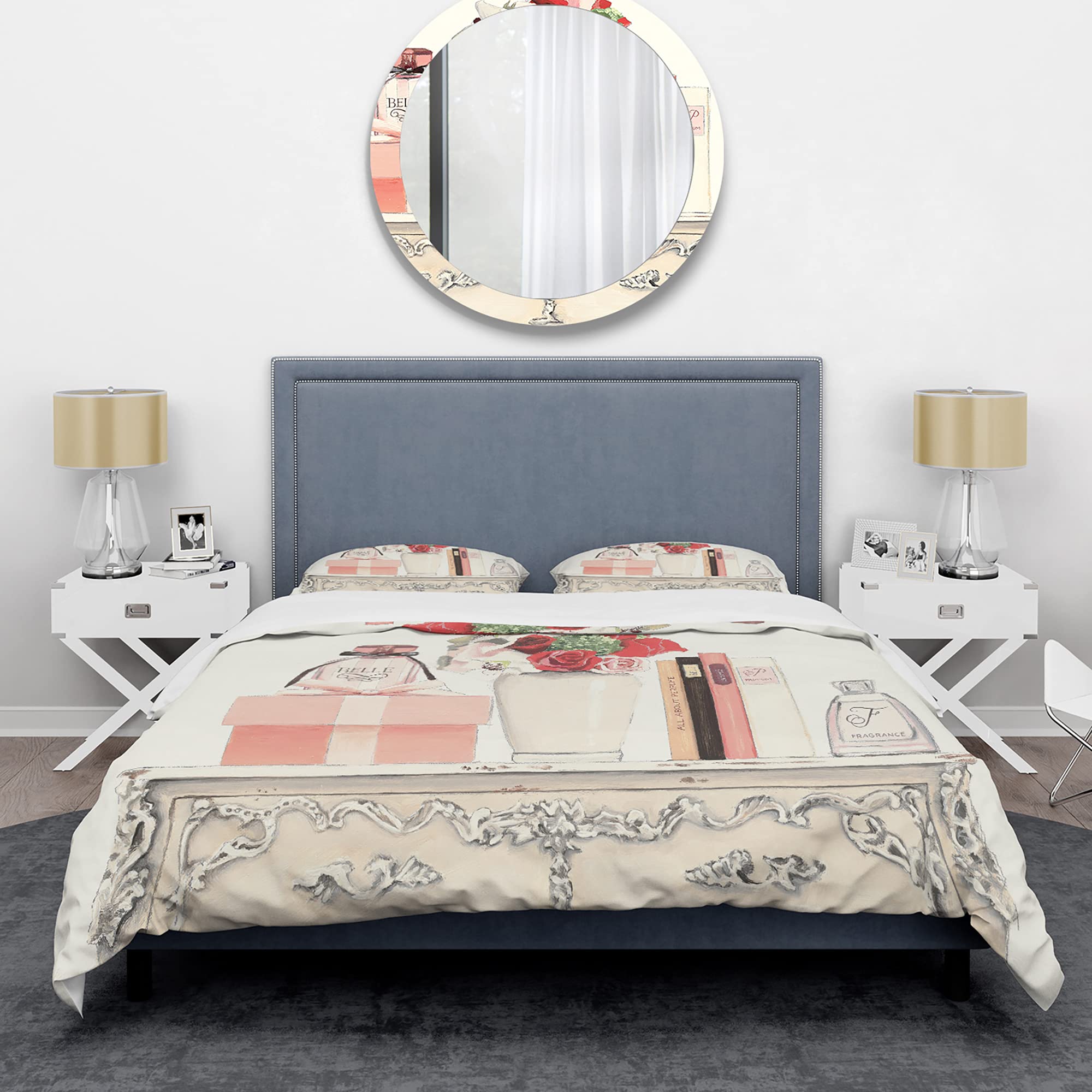 Luxury Pink Roses Duvet Cover Set King Size - 3 Piece Fashion Bedding with Floral Fragrance Design, All Season Traditional Comforter Cover for Master Bedroom & Guest Room Decor